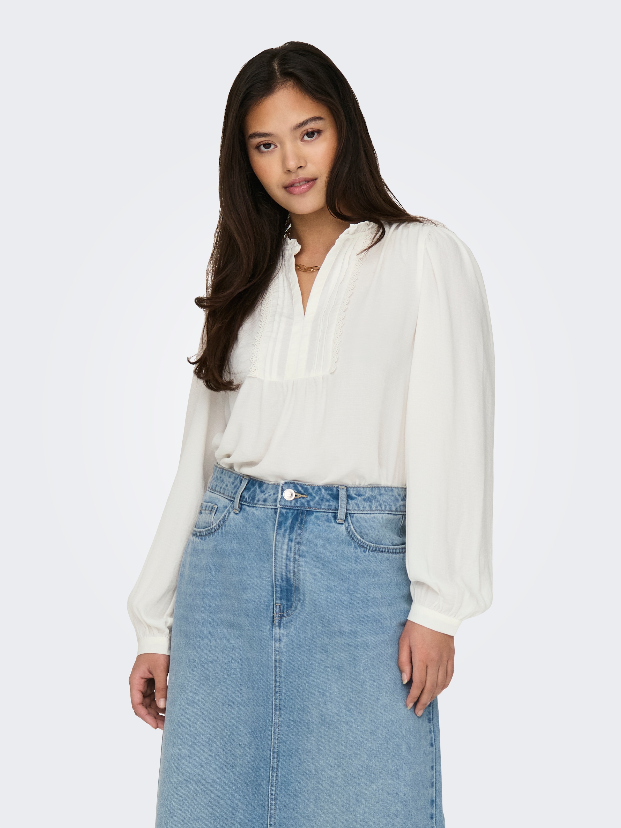 JDY Langarmbluse »JDYRACHEL LIFE L/S PINTUCK TOP WVN NOOS« im romantischen Look mit Spitzenbordüre