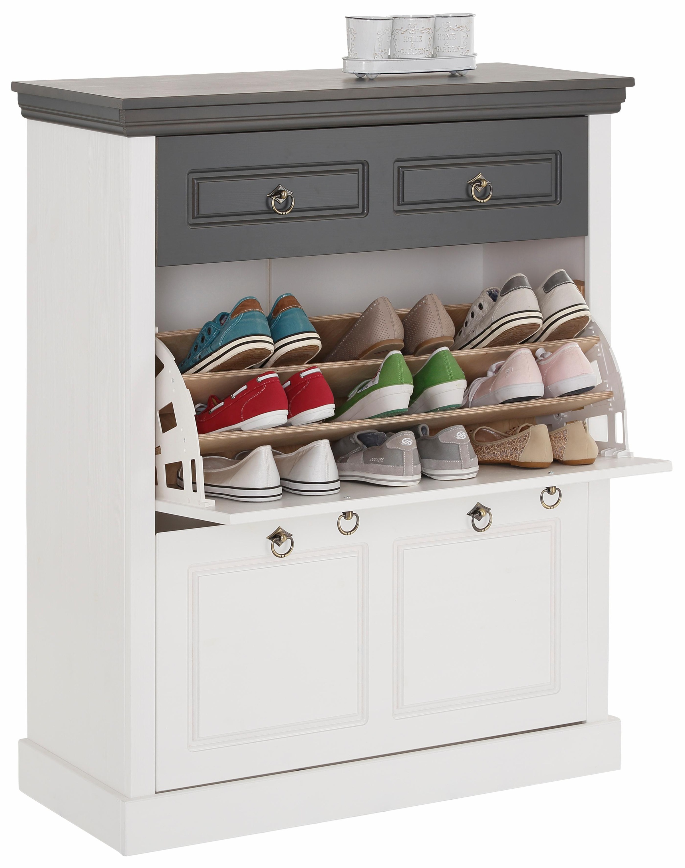 GOODproduct Armoire à chaussures »Basilico« aus massiver Kiefer, FSC®, Breite 90 cm, mit Schublade, Kassettenoptik