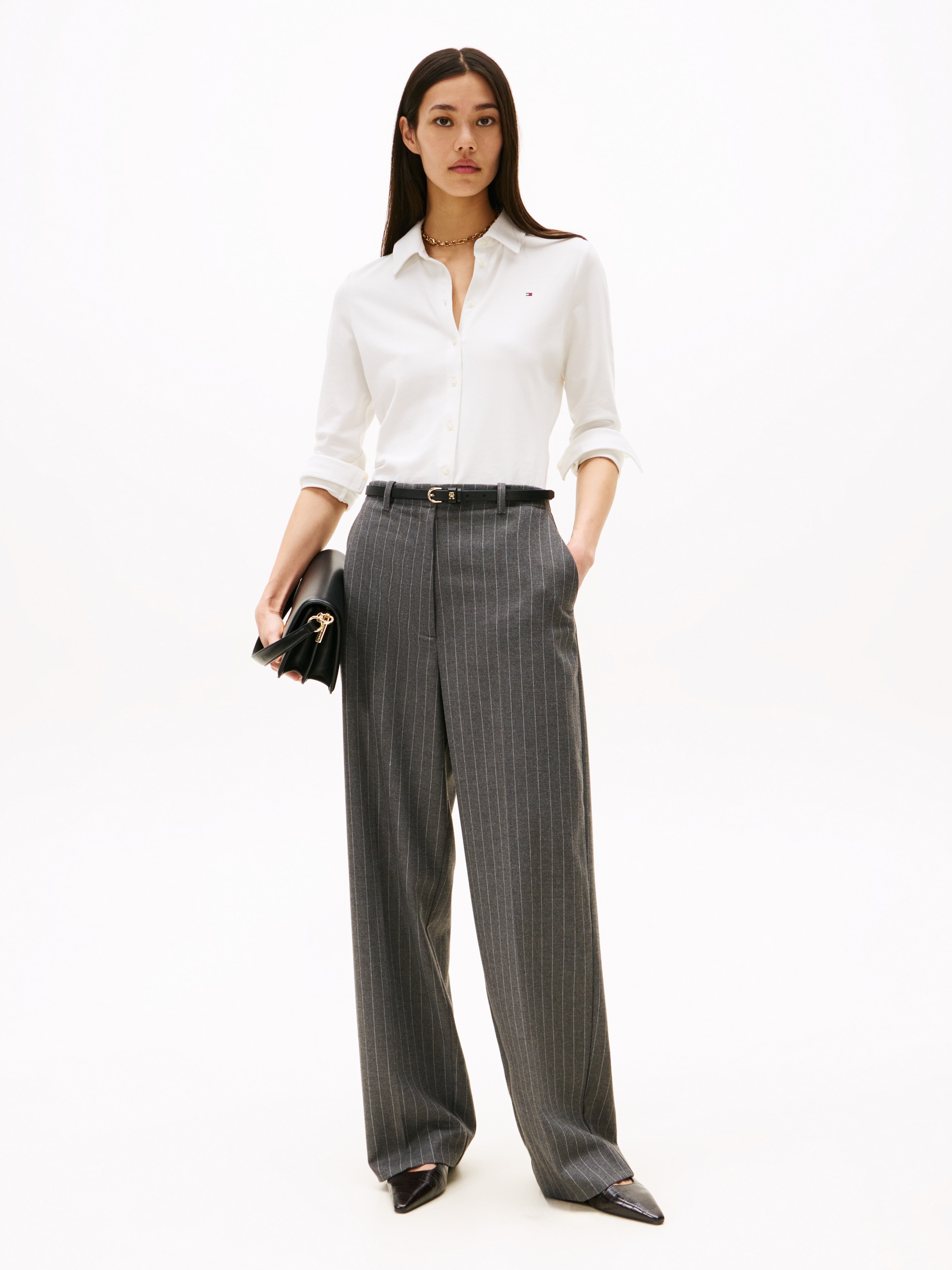 Tommy Hilfiger Blouse à manches longues »SLIM PIQUE« Mélange de coton, coupe slim