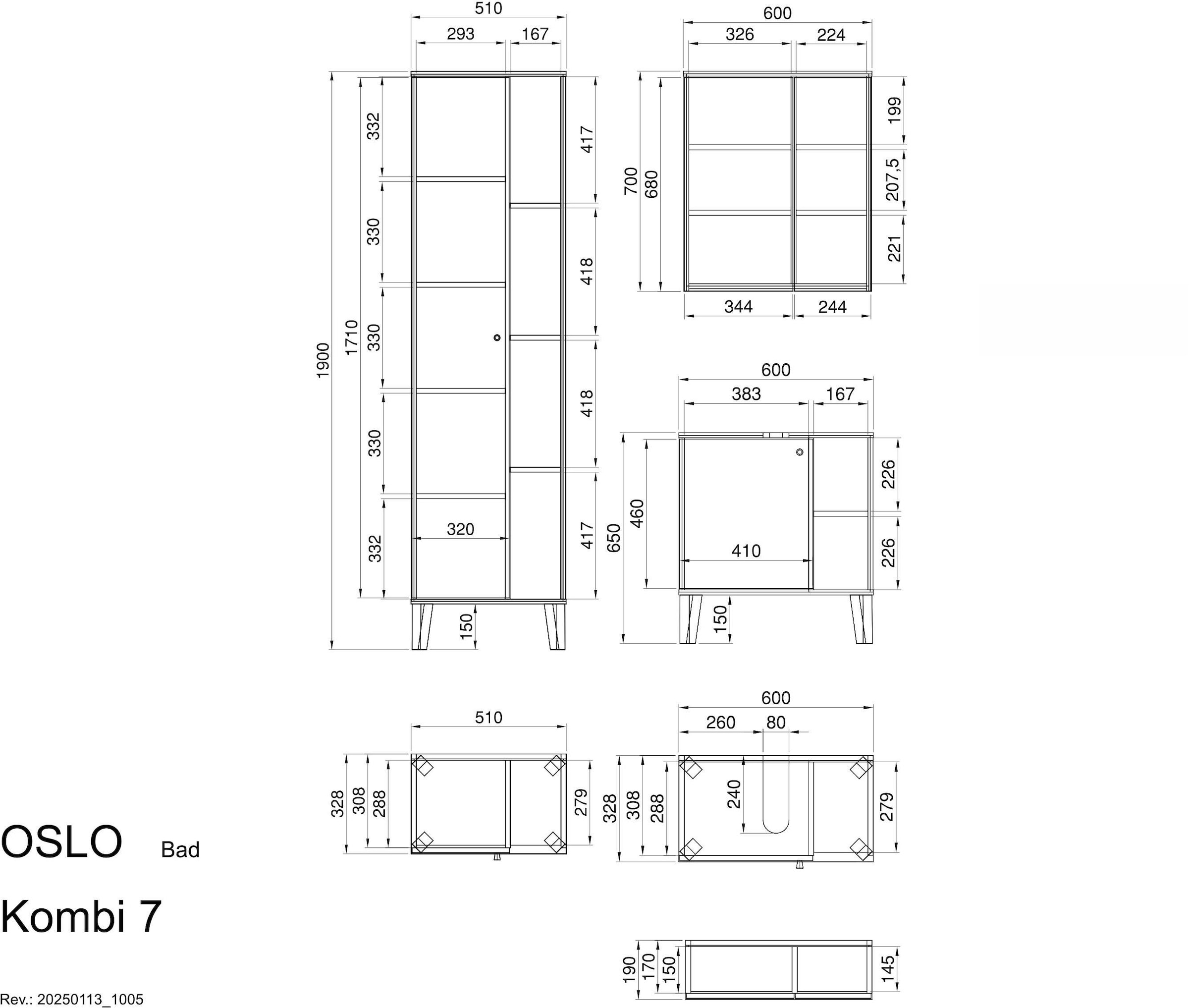 Home affaire Ensemble de meubles de salle de bain »OSLO, Bad im skandinavischen Design, 3-teiliges Badezimmer« Set, 3 cuis tlg.