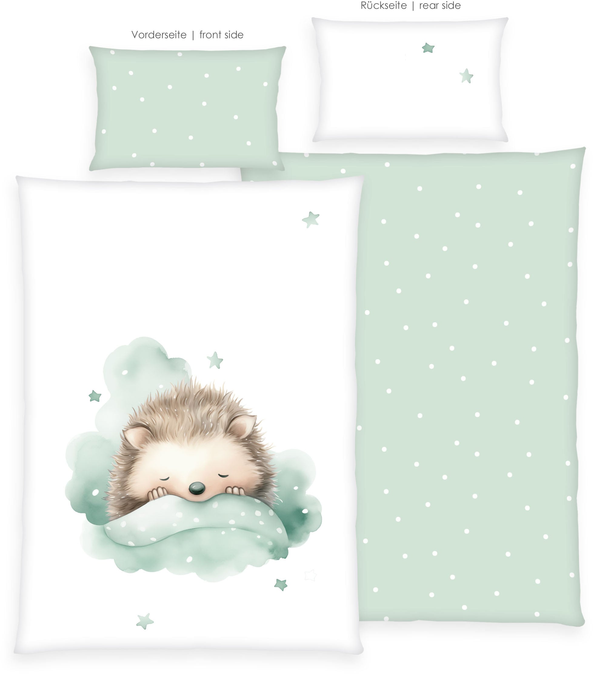 Baby Best Linge de lit pour bébé »babybest Kleiner Igel« 2 cuis Parure de lit réversible