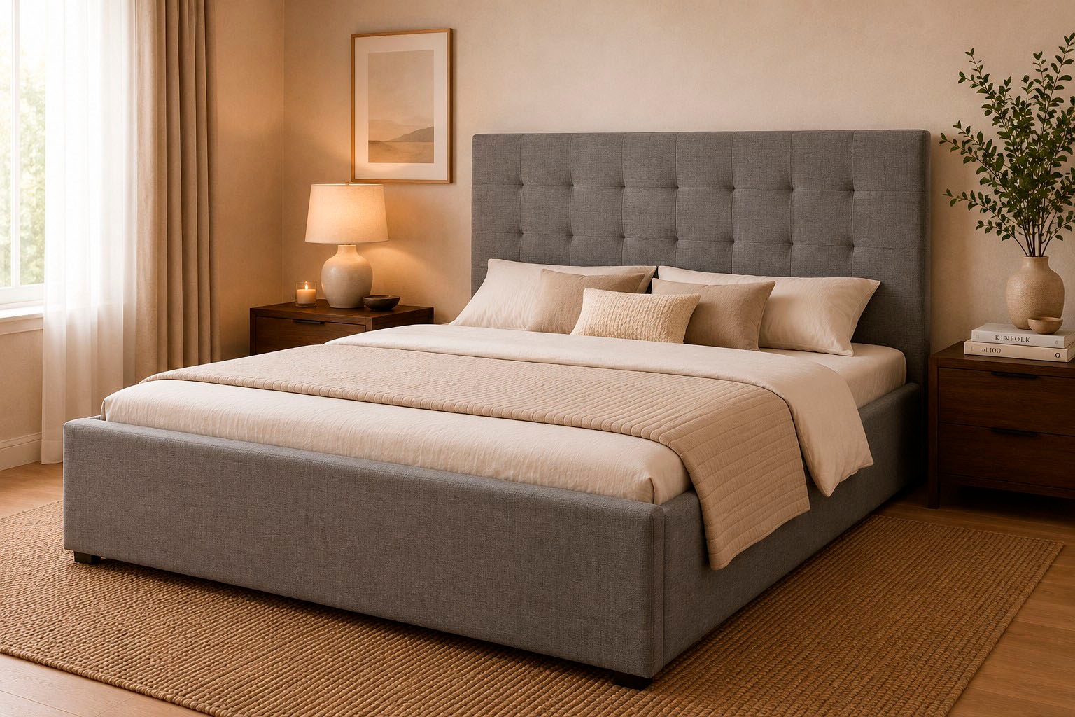 GOODproduct Lit rembourré »Hamar, Knopfsteppung im Kopfteil, bis 250 KG belastbar« 3 Breiten: 100cm/ 140cm/ 180cm,  in verschiedenen Grössen und Stoffen und Farben