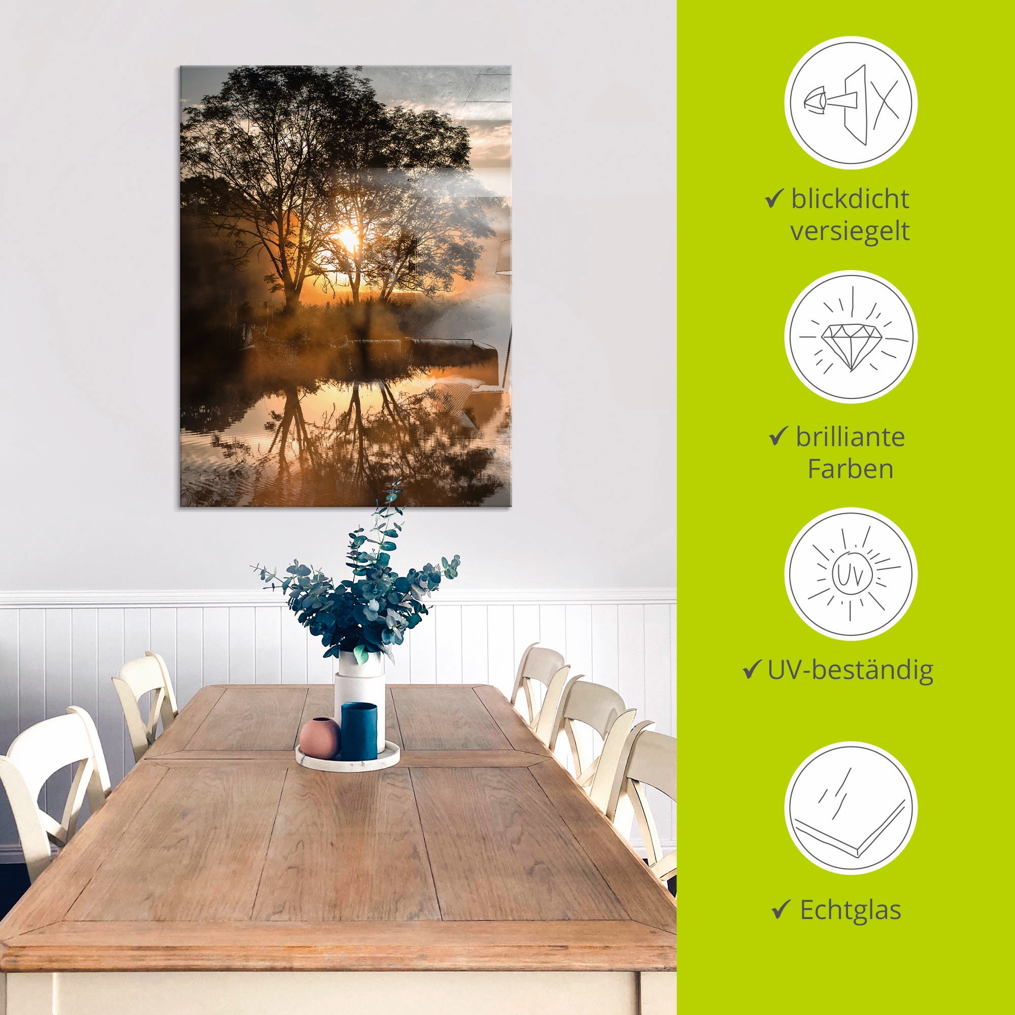 Artland Glasbild »Früh morgens, wenn der Tag erwacht« Gewässer 1 Stk. tlg. in verschiedenen Grössen