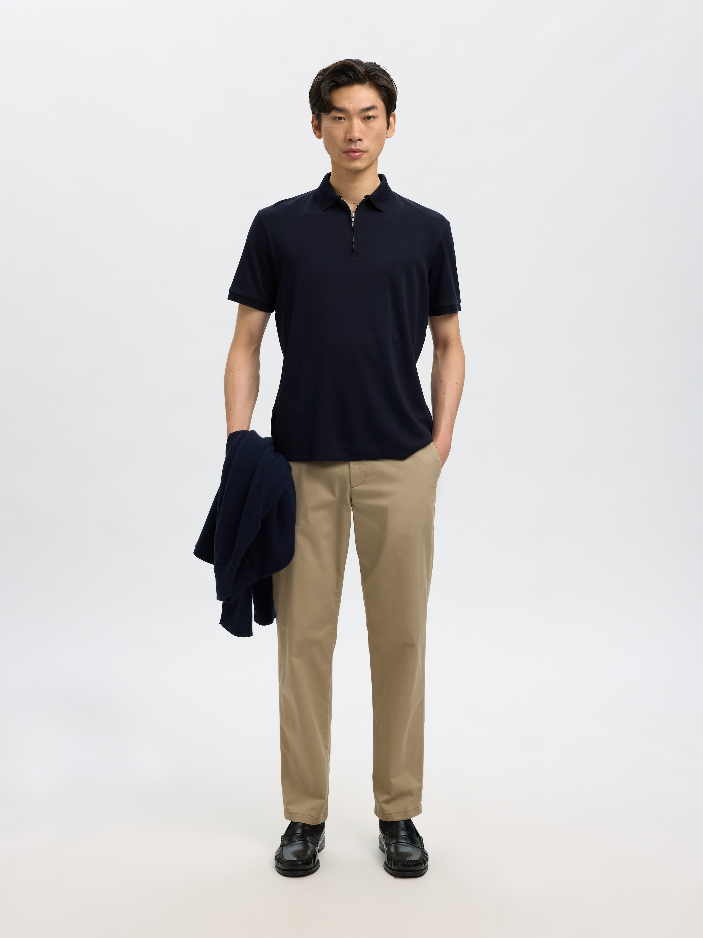 SELECTED Poloshirt »SLHFAVE ZIP SS POLO NOOS« Baumwollmischung, regular fit