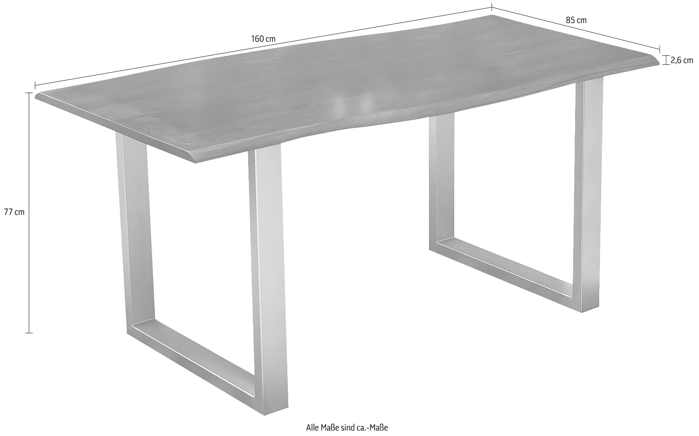 SIT Esstisch »160x85 cm Akazie Baumkante Nussbaum Messinggestell« Natürliche Baumkante aus Akazie mit elegantem Messing-U-Gestell