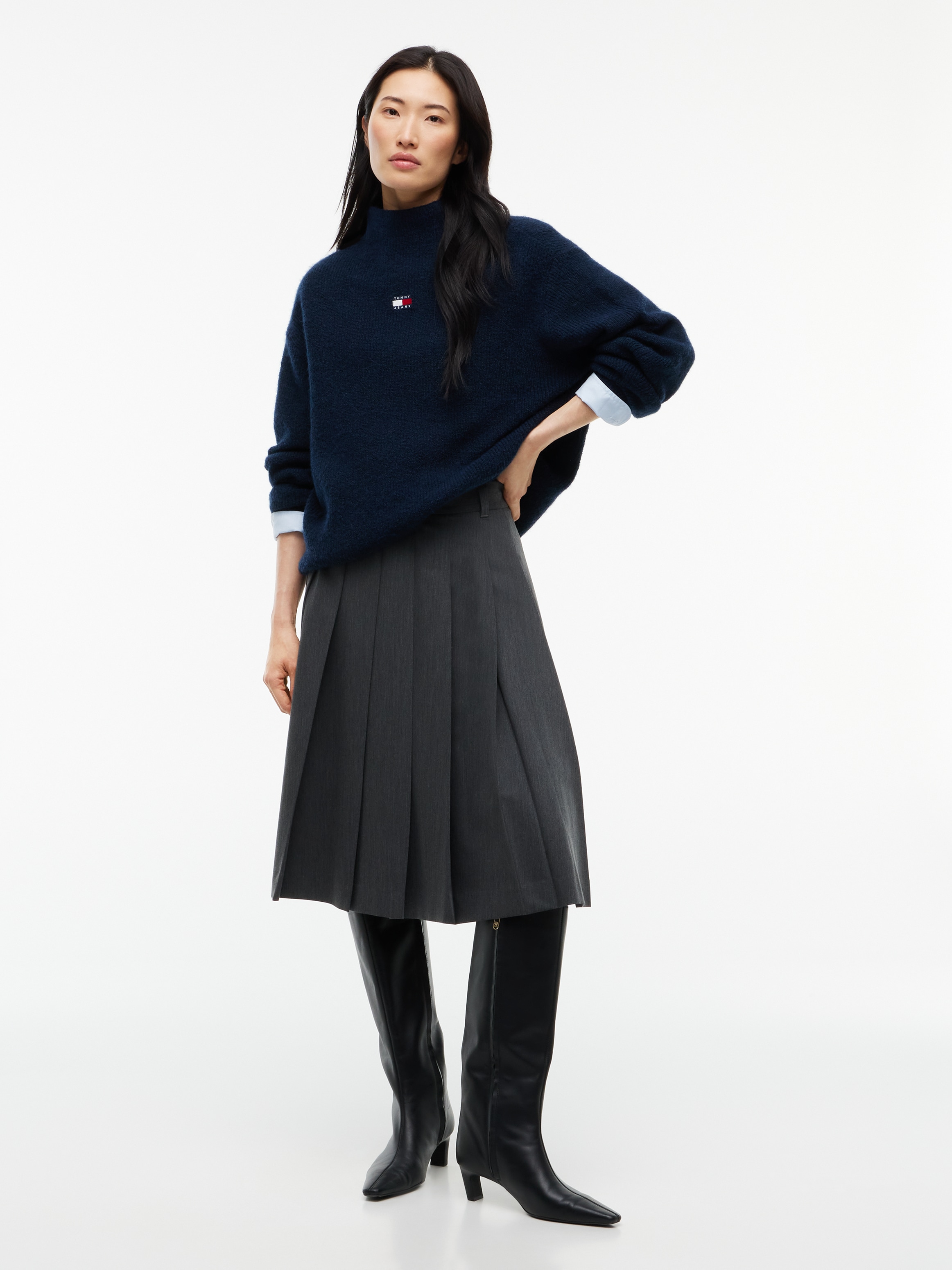 Tommy Jeans Pull à col montant »TJW MOCKNECK BADGE SWEATER EXT« Materialmix mit Alpaka