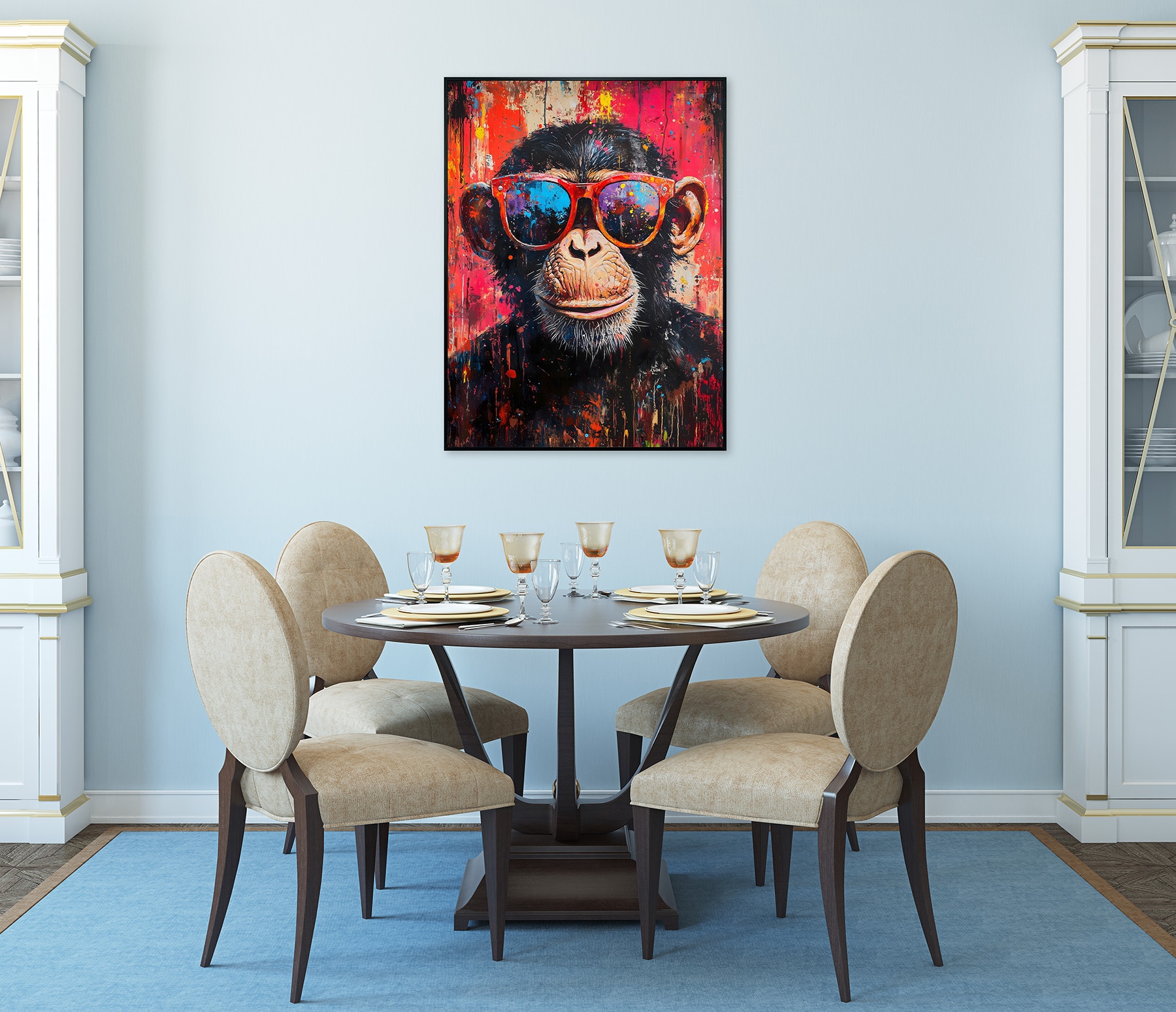 Bönninghoff Peinture à l'huile »handarbeit gerahmt SCHIMPANSE 60x90 cm – Wandbild Pop Art« Images de singes | Pop Art | Singes 1 cuis tlg. fabriqué à la main, chaque image est unique, cadre à joint creux