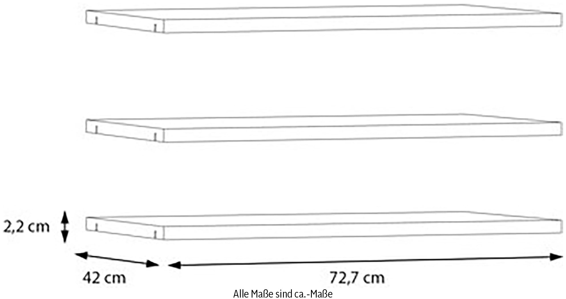 FORTE Tablette de rangement étagères 2,2 cm d’épaisseur, commandables en option, lot de 3