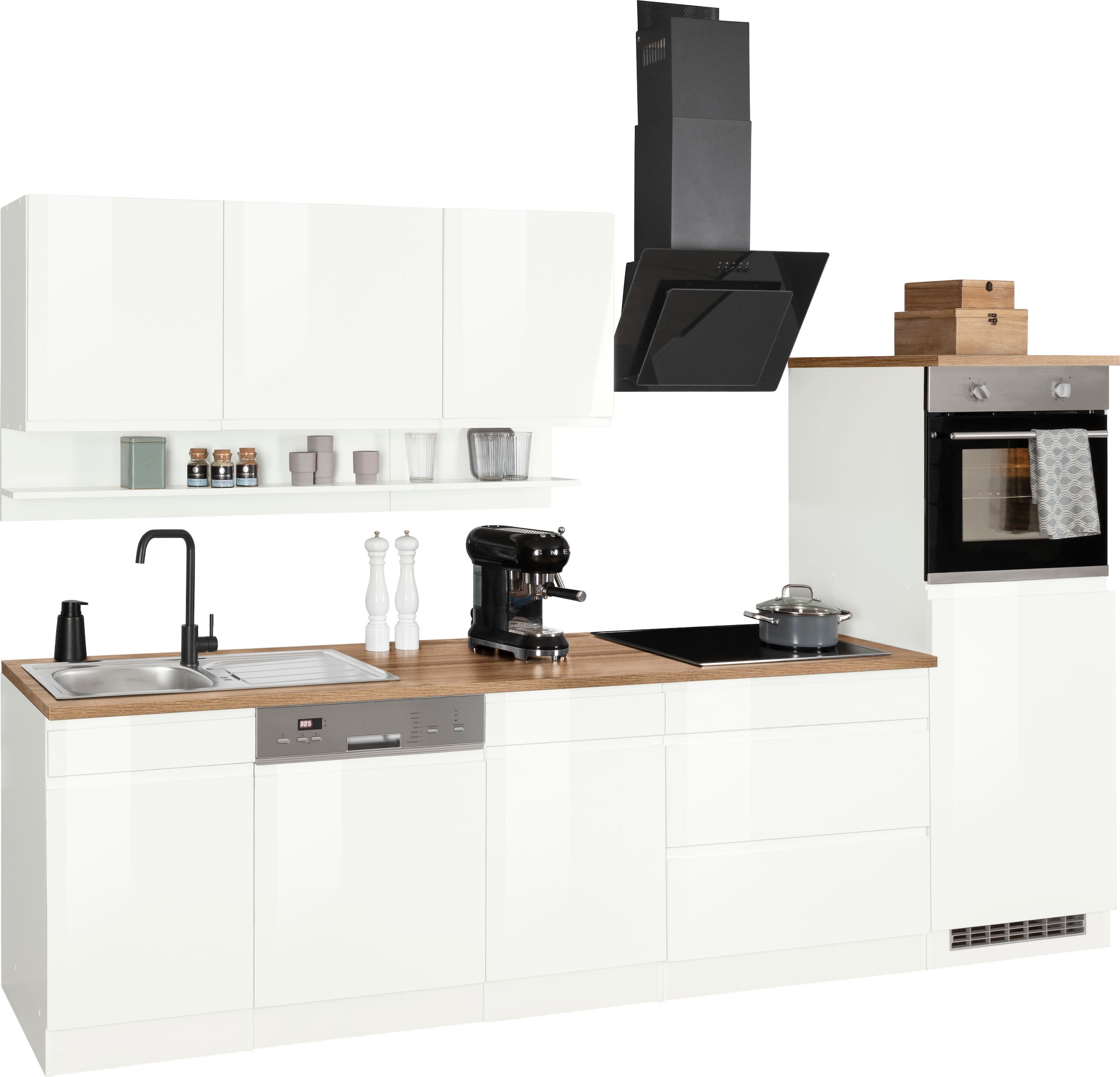 KOCHSTATION Kitchenette »KS-Virginia,neu in verbesserter Ausführung« plan de travail épaisseur 38 mm, rangement, fermeture douce,  largeur 300 cm, soft-close, sans appareils électriques