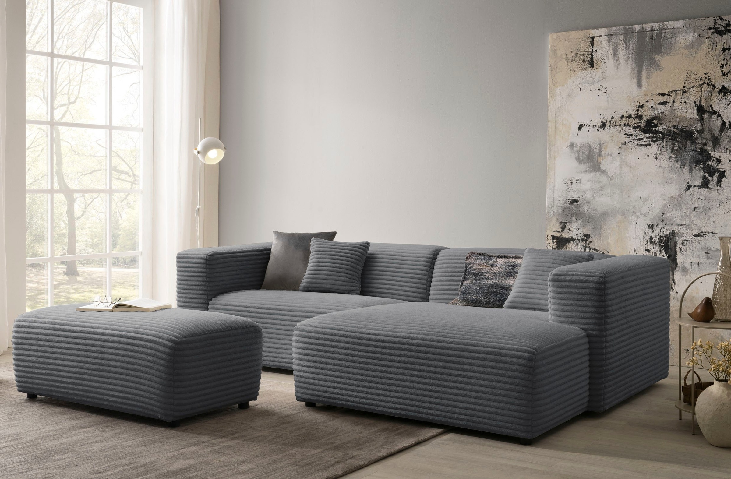 Home affaire Polsterecke »BAKELS, Ecksofa-Set mit Hocker, L-Form mit Schlaffunktion« Ecksofa-Set (incl. Hocker) im trendigen Megacord