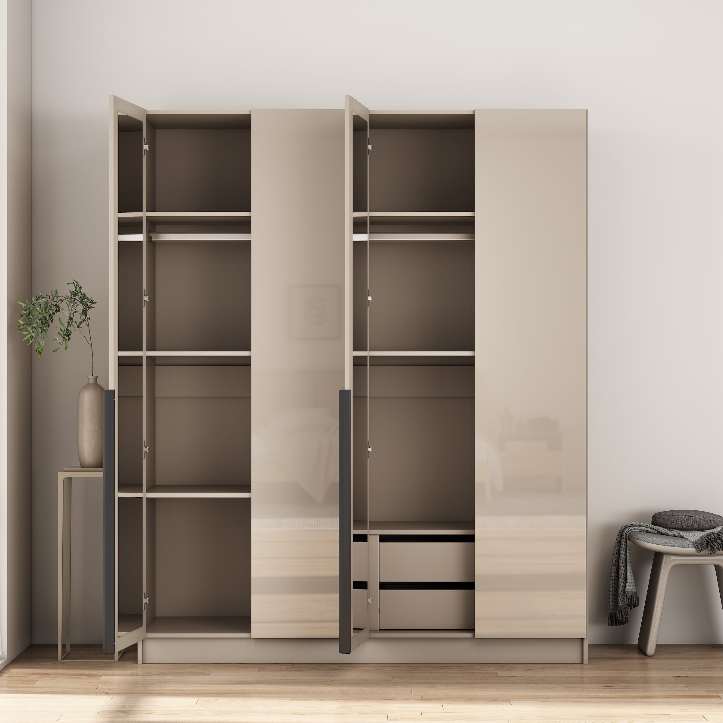 GOODproduct Kleiderschrank »Annor Schlafzimmerschrank Breite 162cm hochglanz Schrank Garderobe« Drehtürenschrank mit perfekter Innenausstattung - elegante Türgriffe