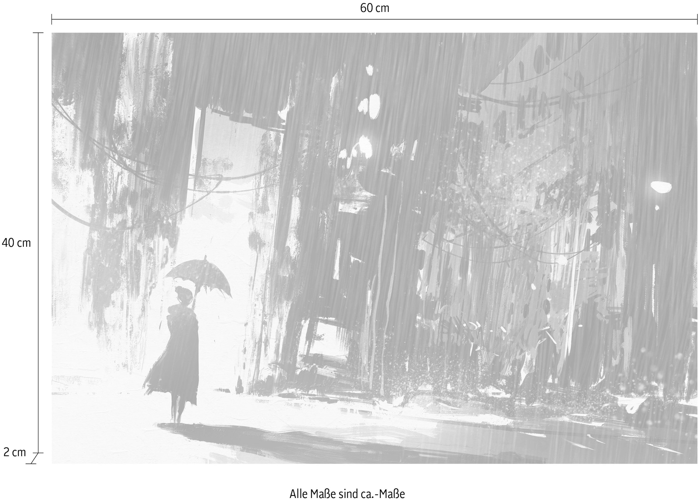 queence Leinwandbild »Frau im Regen« Filmszene | Frau | Gebäude | Rain | Städte Premium-Leinwandstoff, Handarbeit aus Deutschland