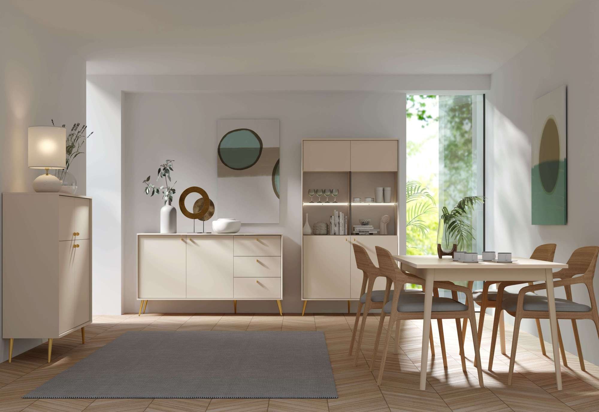 Home affaire Table basse »ROMELIS TV-Schrank mit 2 Türen und einem Fach, B/T/H: 156/40,5/54,8 cm« Beige TV-Kommode mit goldenen Akzenten, viel Stauraum