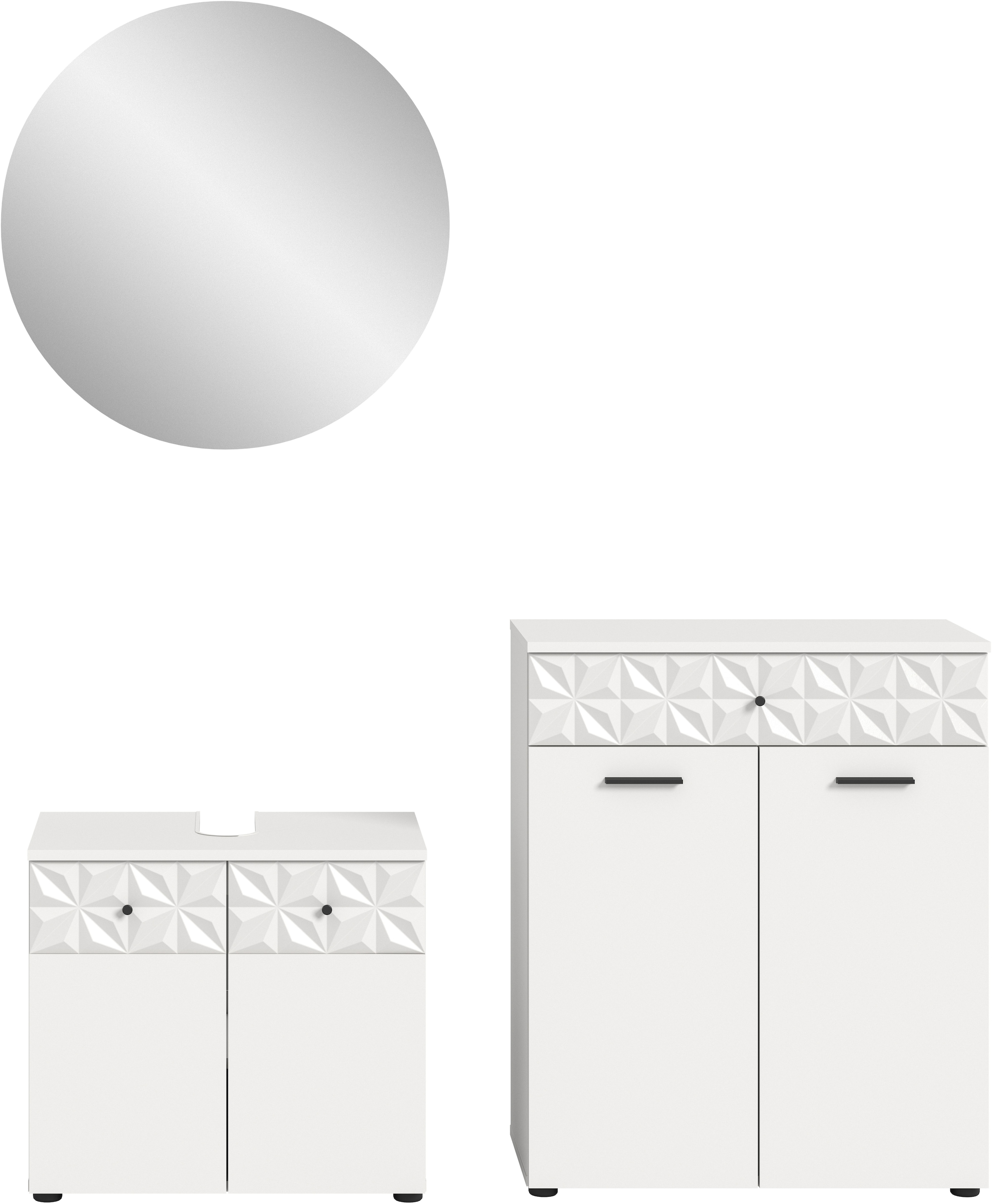 INOSIGN Badezimmer-Set »VICENZA, TOPSELLER!, Breite 145cm, 3-teilig, mit Ornamentabsetzung« best. aus: Waschbeckenunterschrank, Spiegelschrank und Unterschrank, 