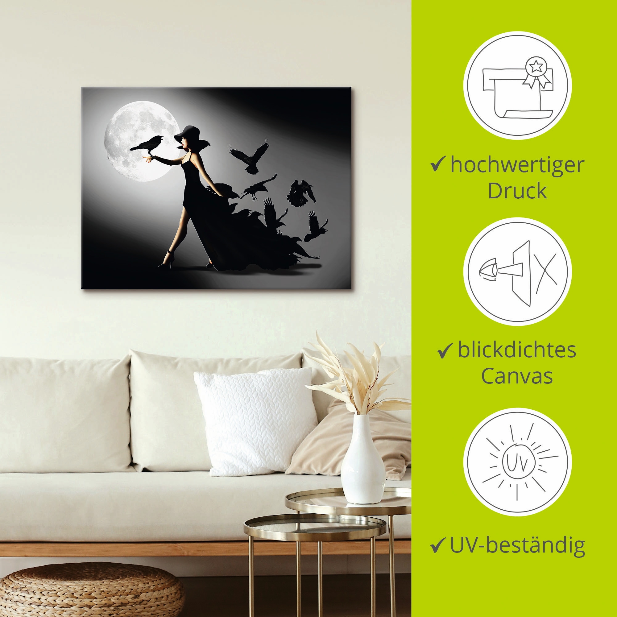 Artland Wandbild »Die Frau mit den Raben« Animal Fantasy 1 Stk. tlg. als Alubild, Leinwandbild, Poster in verschied. Grössen