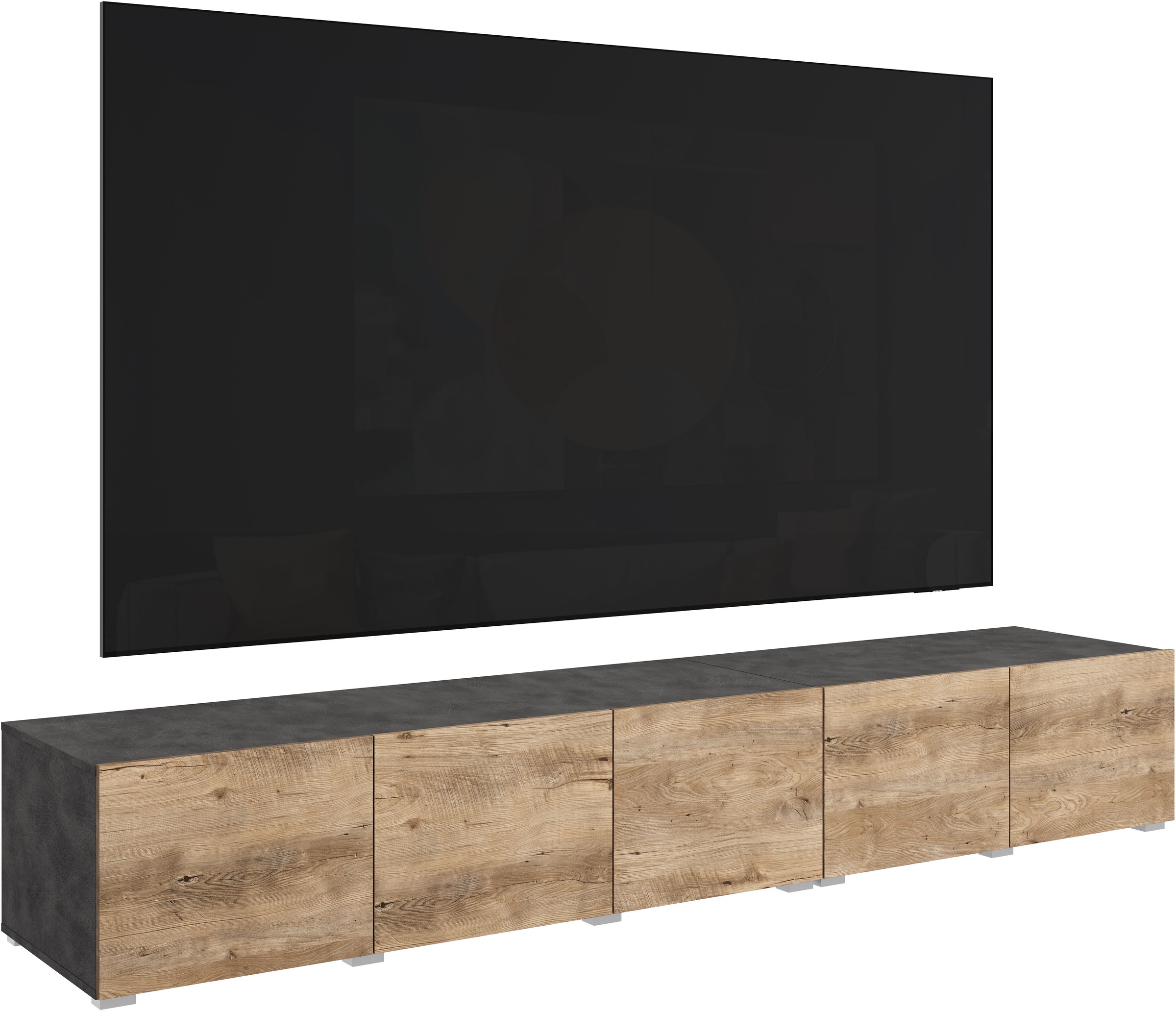 GOODproduct Lowboard »Denver 250 cm für bis zu 98-Zoll TVs - Weltmeisterschaft im XXL Format« Wahlweise mit oder ohne offenes Fach in der Mitte