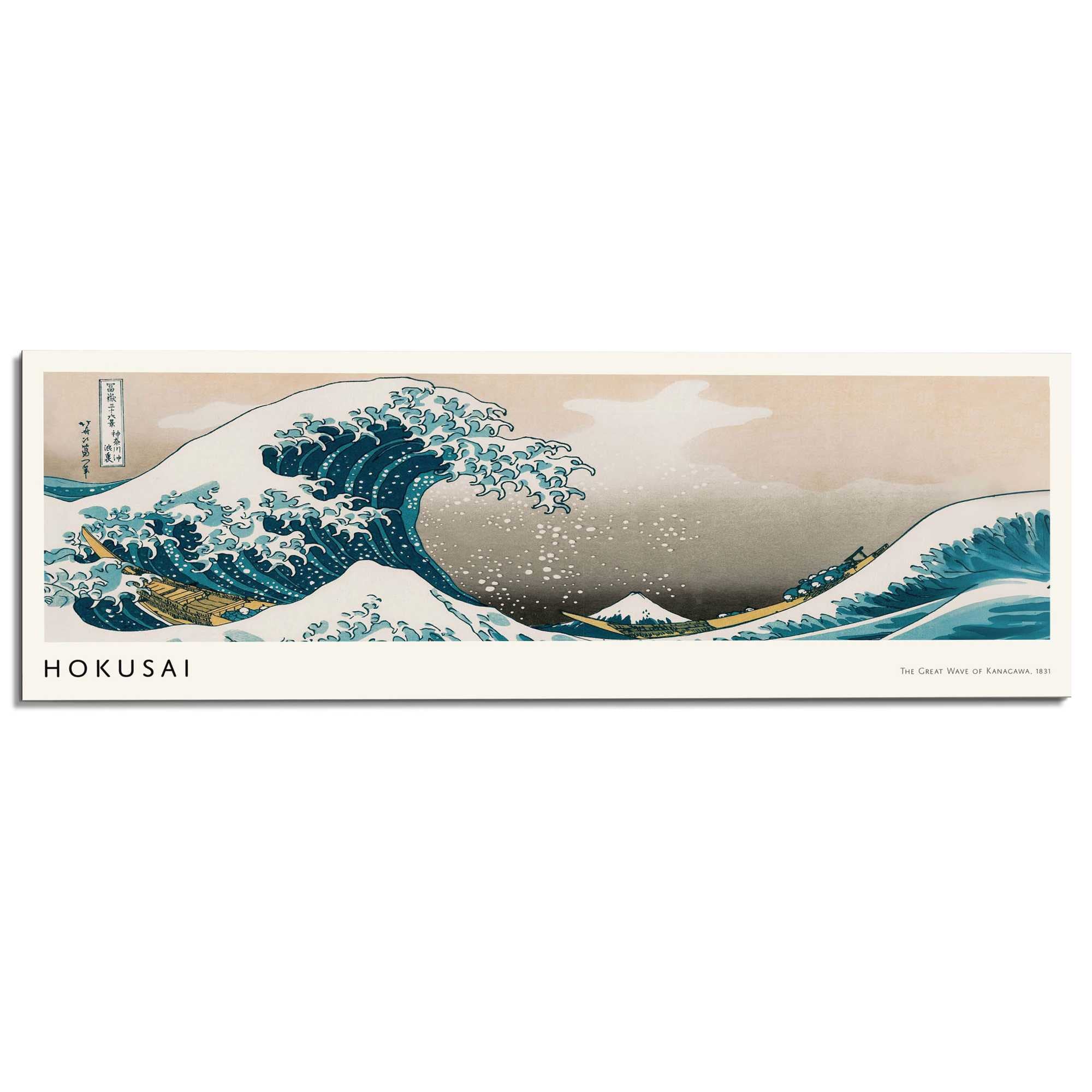 Reinders! Tableau mural XXL »Hokusai - The Great Wave« Tableau 1 cuis tlg. Salon - Bleu - MDF - Artistes célèbres - 156x52 cm