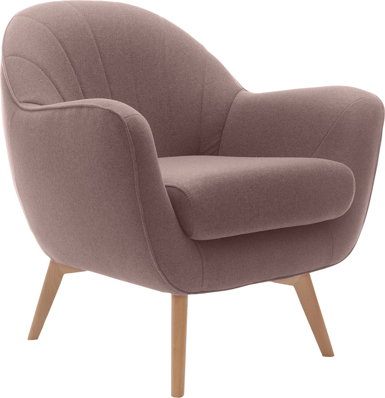 TRENDMANUFAKTUR Fauteuil »Fuelta, Loungesessel, organische Formensprache, bequem, Solitärsessel« avec couture apparente et beaux pieds en bois