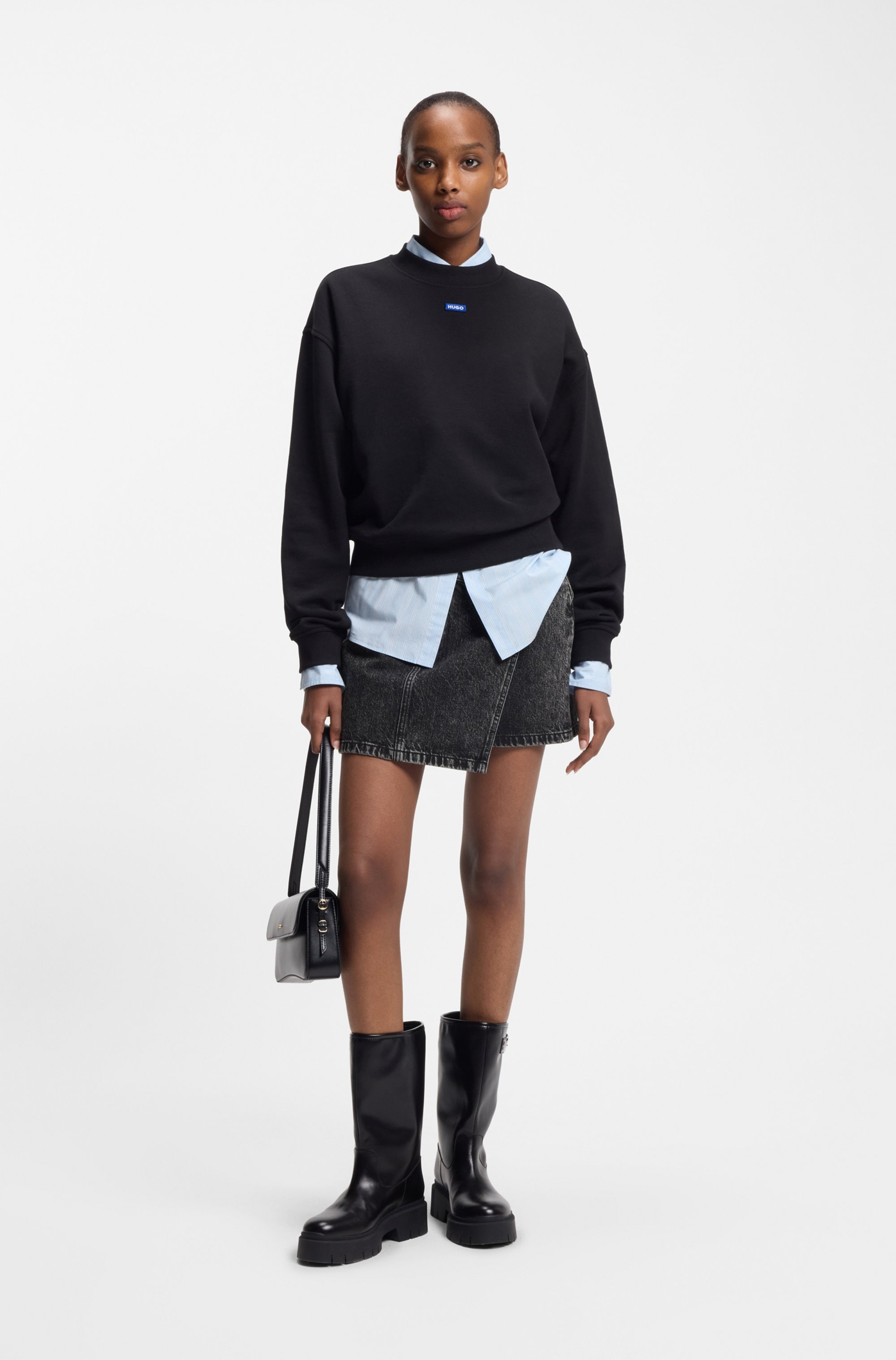 HUGO Blue Jupe en jean »Galaxy« mit asymmetrischem Bund, Mini-Länge