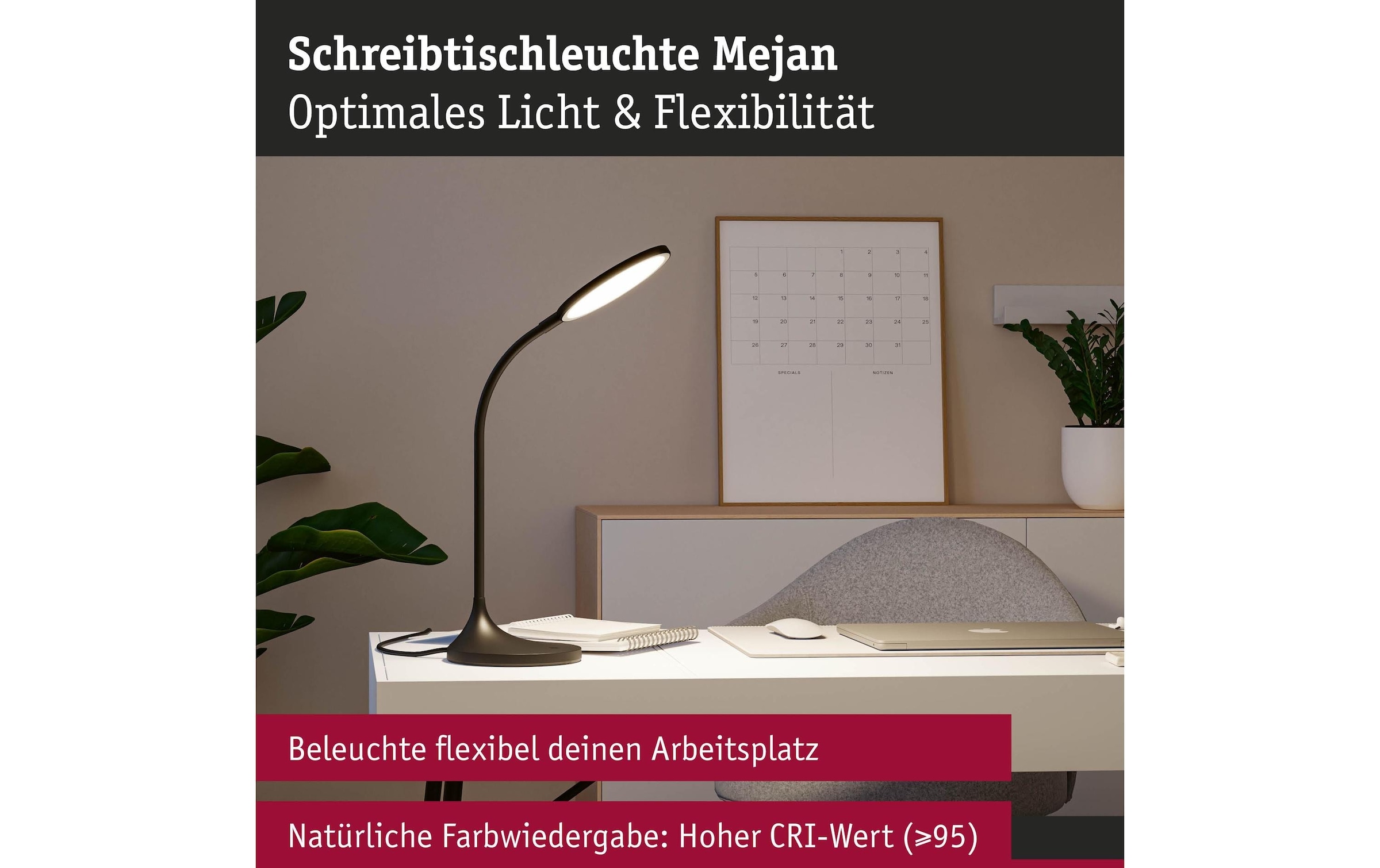 Paulmann LED Schreibtischlampe »Paulmann Schreibtischleuchte Schwarz, matt« LED-Modul warmweiss