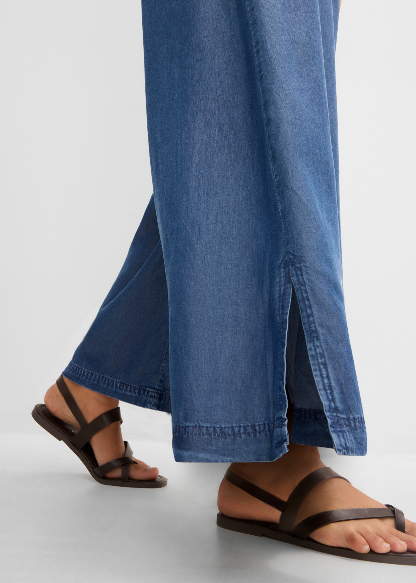 bonprix Pantalon palazzo  aspect jean, en lyocell, avec ceinture confortable, coupe loose