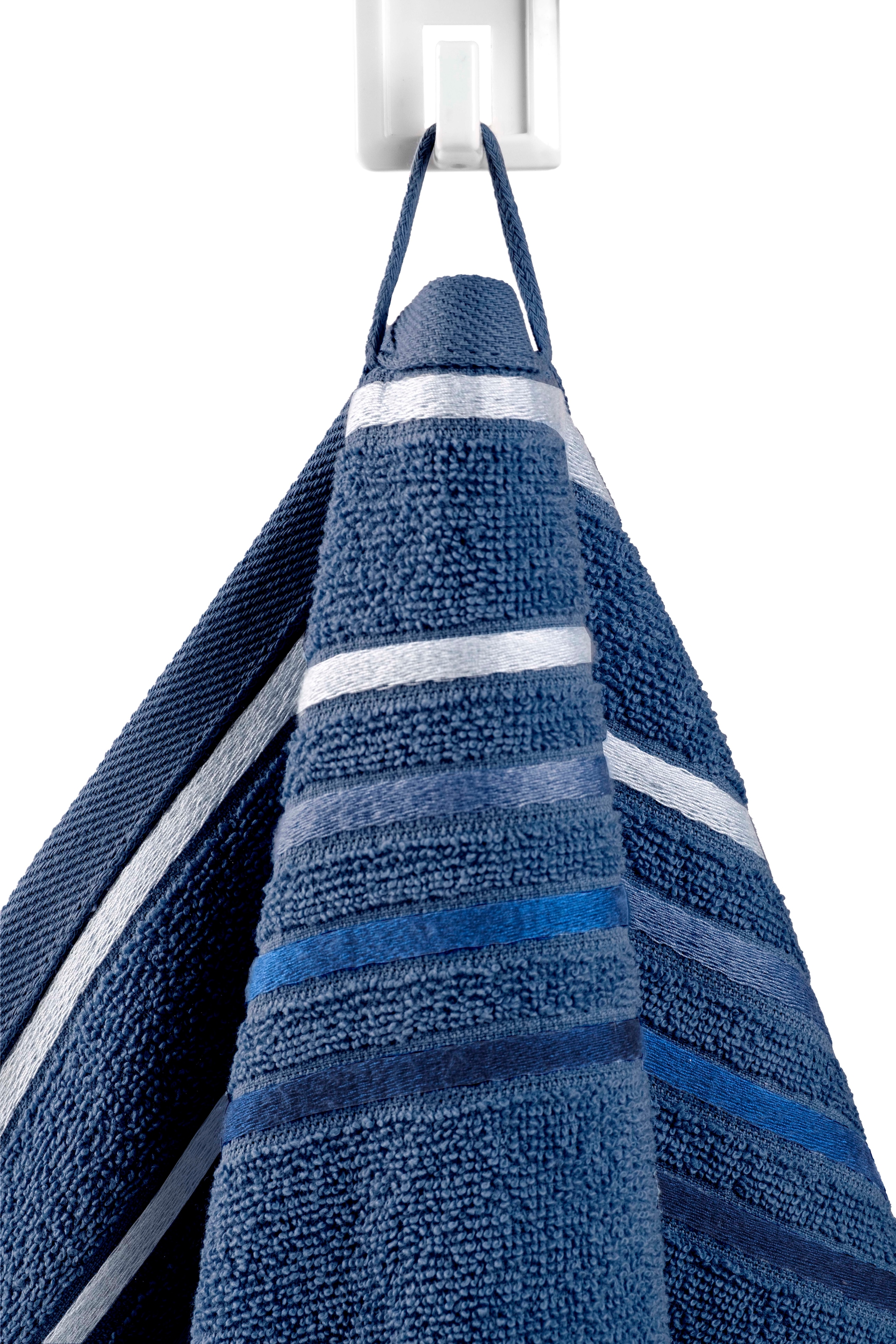 my home Set de serviettes »Niki, Duschtuch, Handtücher und Gästetücher« Set Frottee en feutre Handtücher mit mehrfarbiger Streifenbordüre, weich, aus 100% Baumwolle