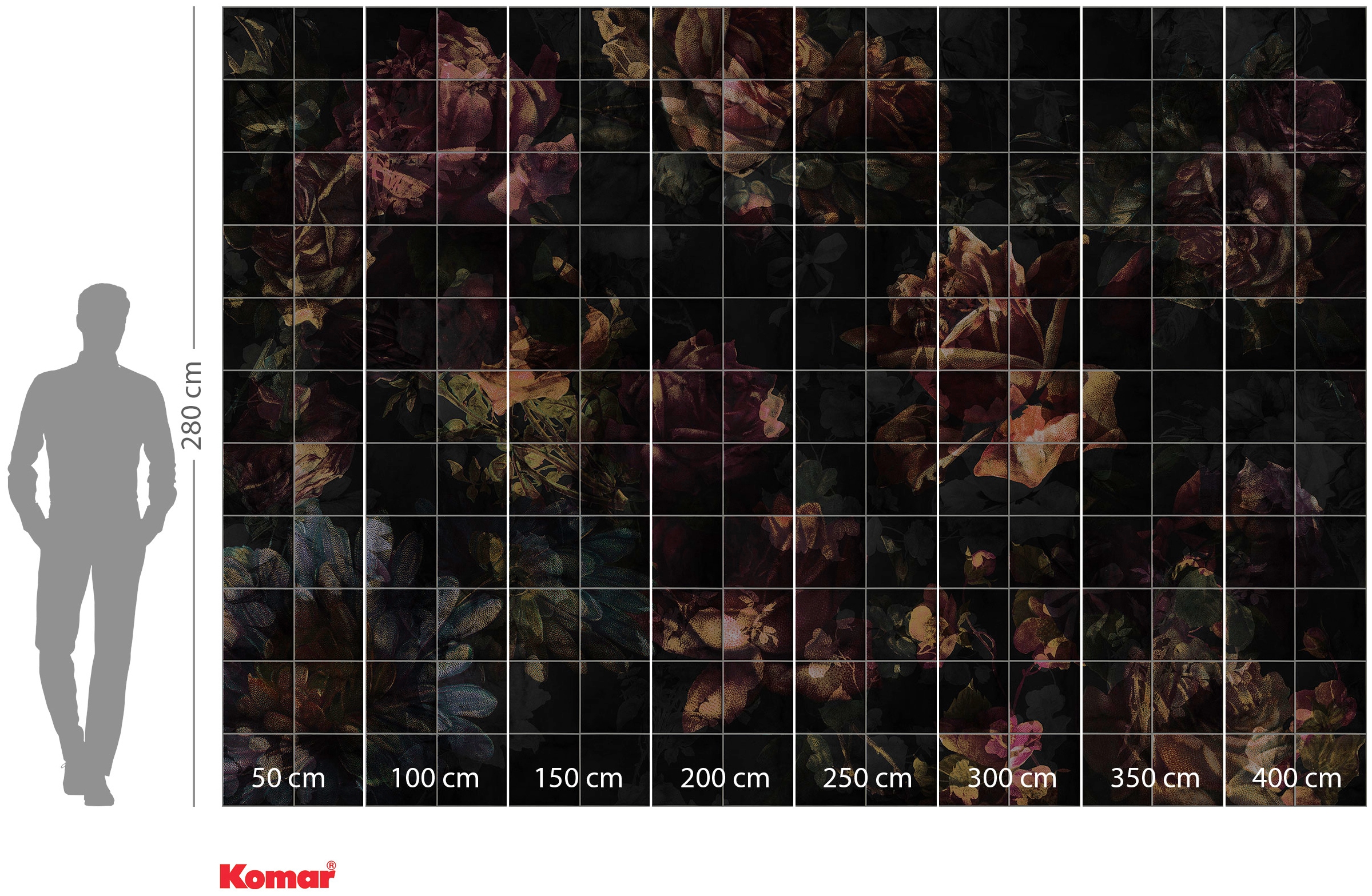 Komar Papier peint intissé »Digitaldruck Vlies -  Tiles Flowers - Grösse 400 x 280 cm« imprimé Wohnzimmer, Schlafzimmer