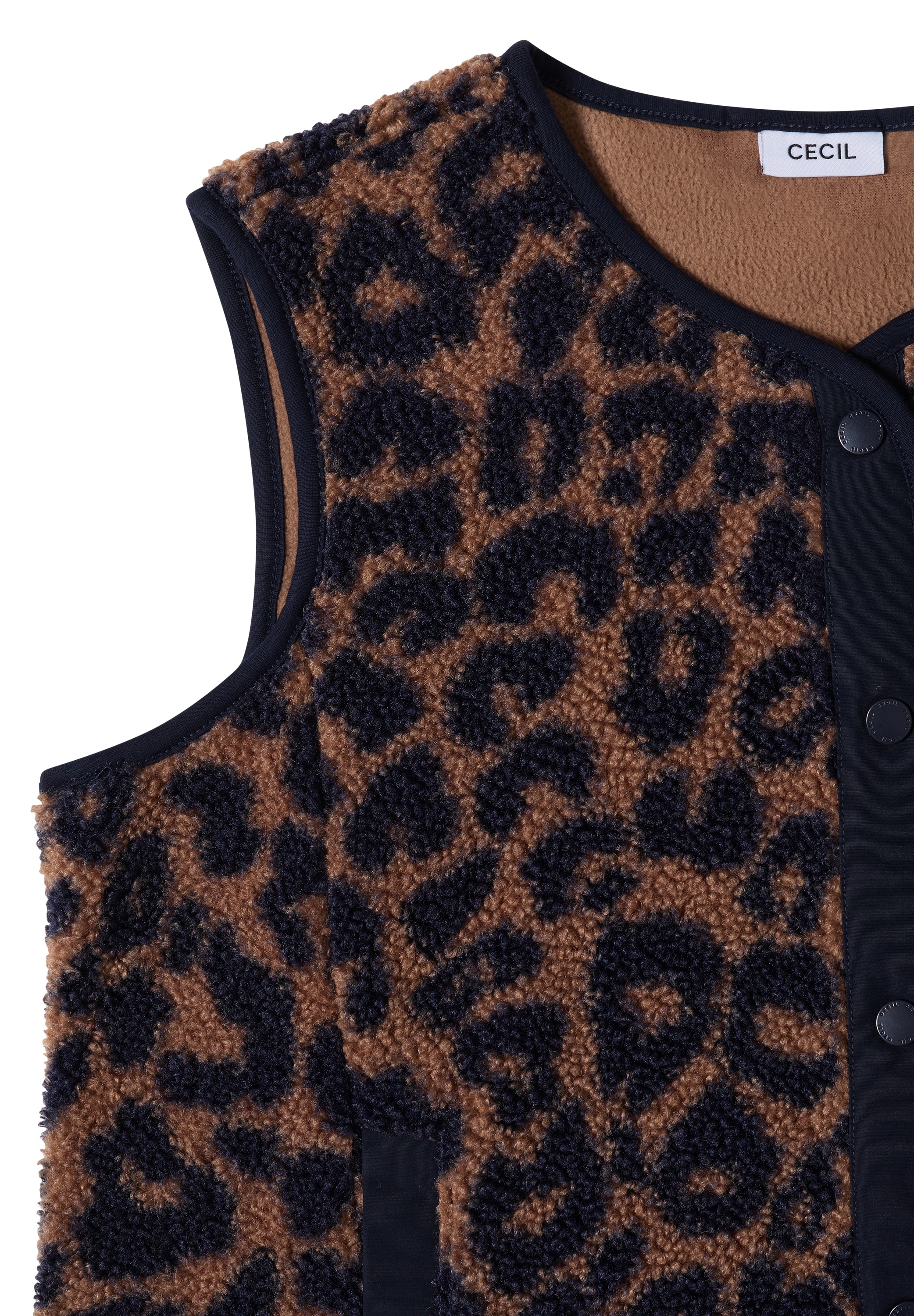Cecil Fleeceweste Teddy-Weste mit Softshelldetails und Leo-Muster