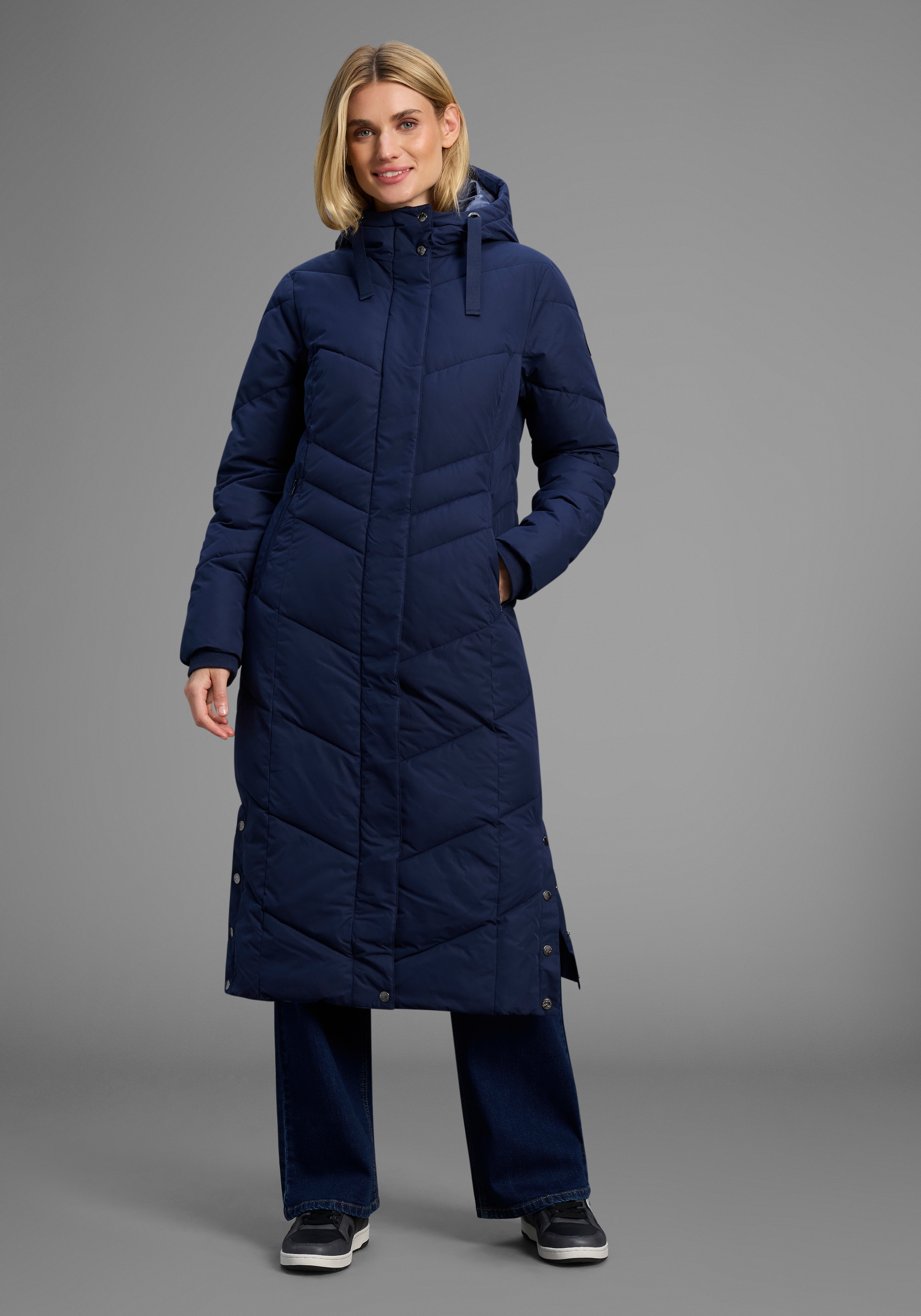 KangaROOS Steppmantel Langer Wintermantel mit seitlichen Knöpfen und Kapuze