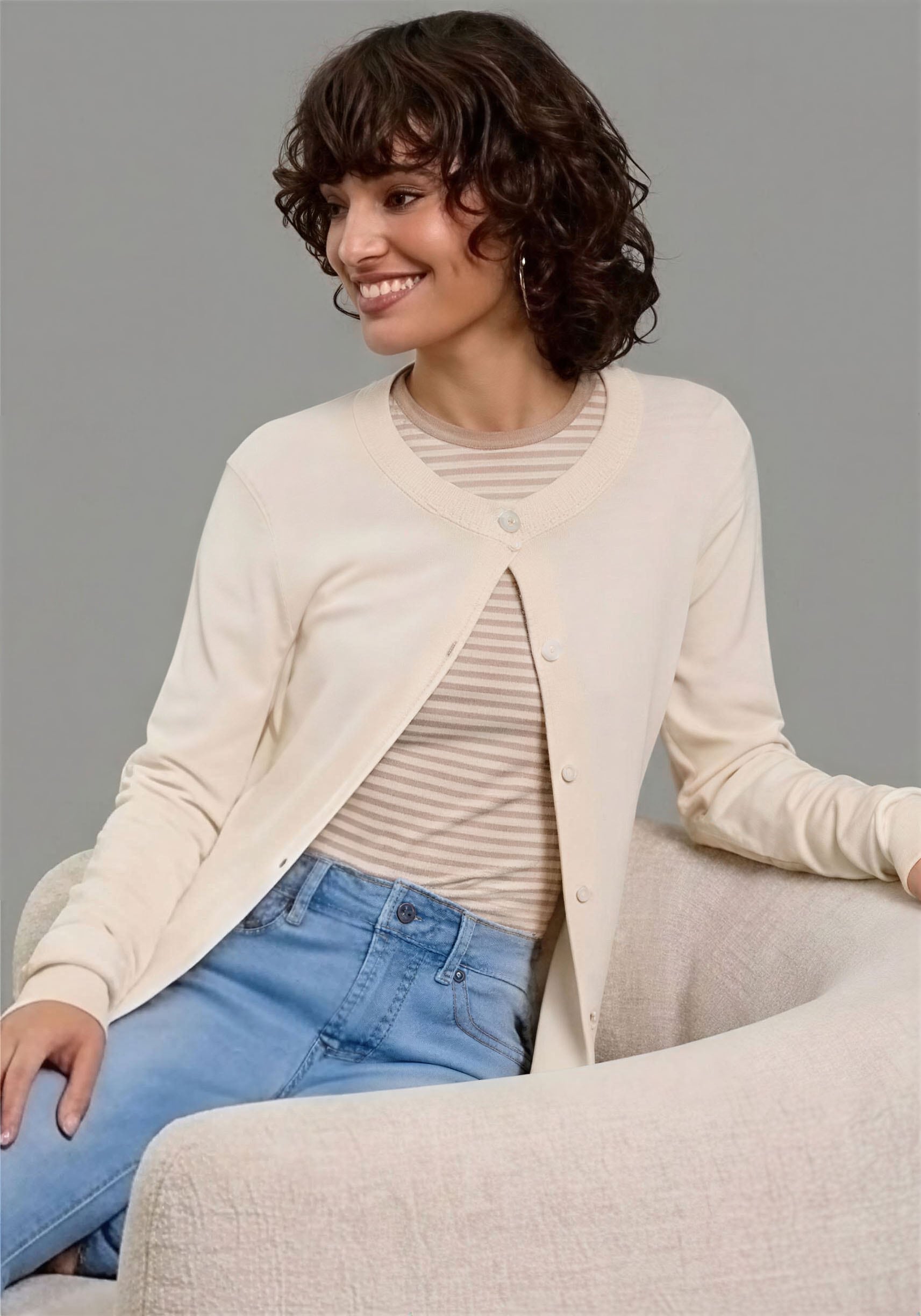 Laura Scott Veste en tricot leichte Übergangsstrickjacke aus Feinstrick