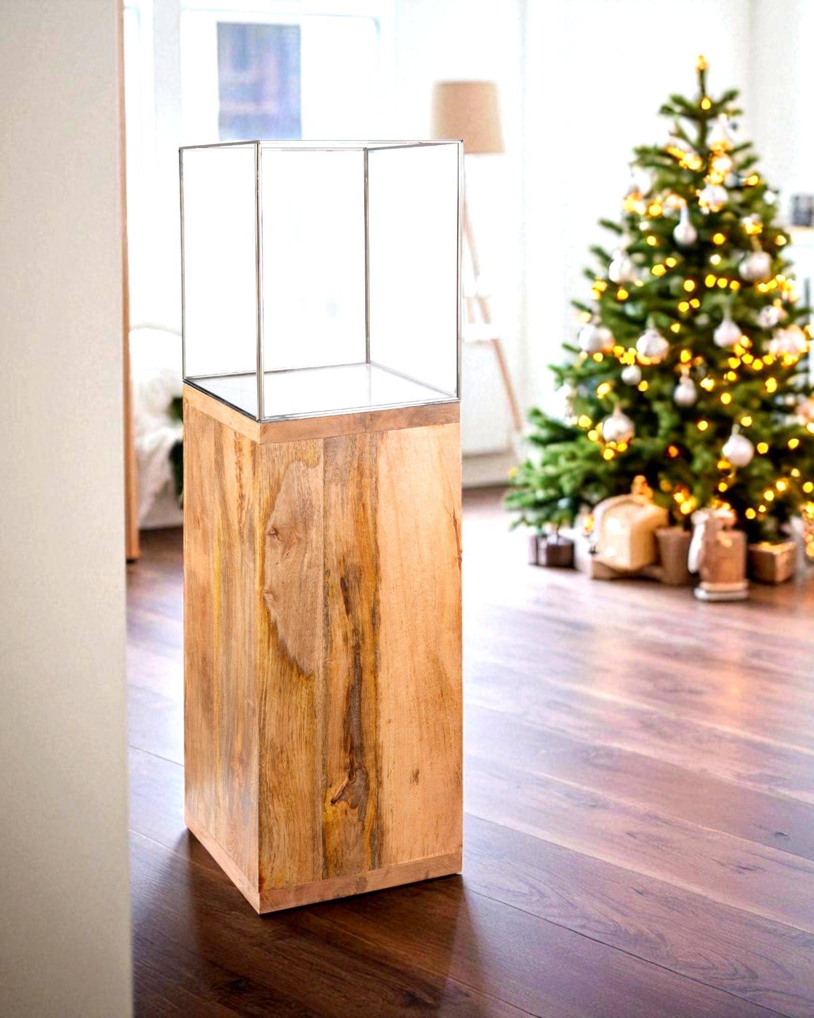 GILDE Photophore de sol »Kerzenhalter Säule« mit geöltem Mangoholz, Höhe ca. 91 cm