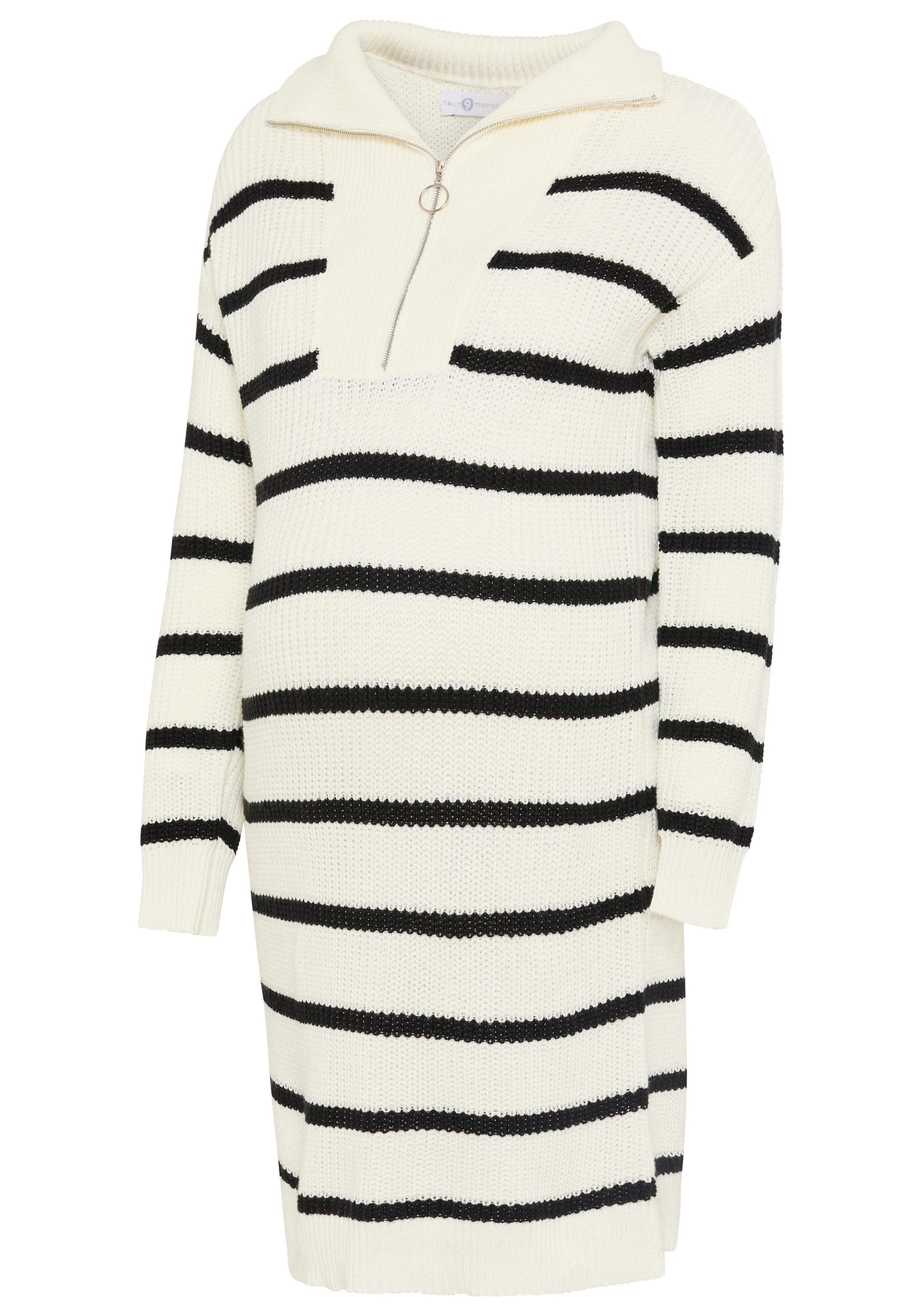 Neun Monate Robe de maternité »Umstand-Strickkleid mit Zipper - Stillpullover« manches longues, en tricot, avec fermeture éclair