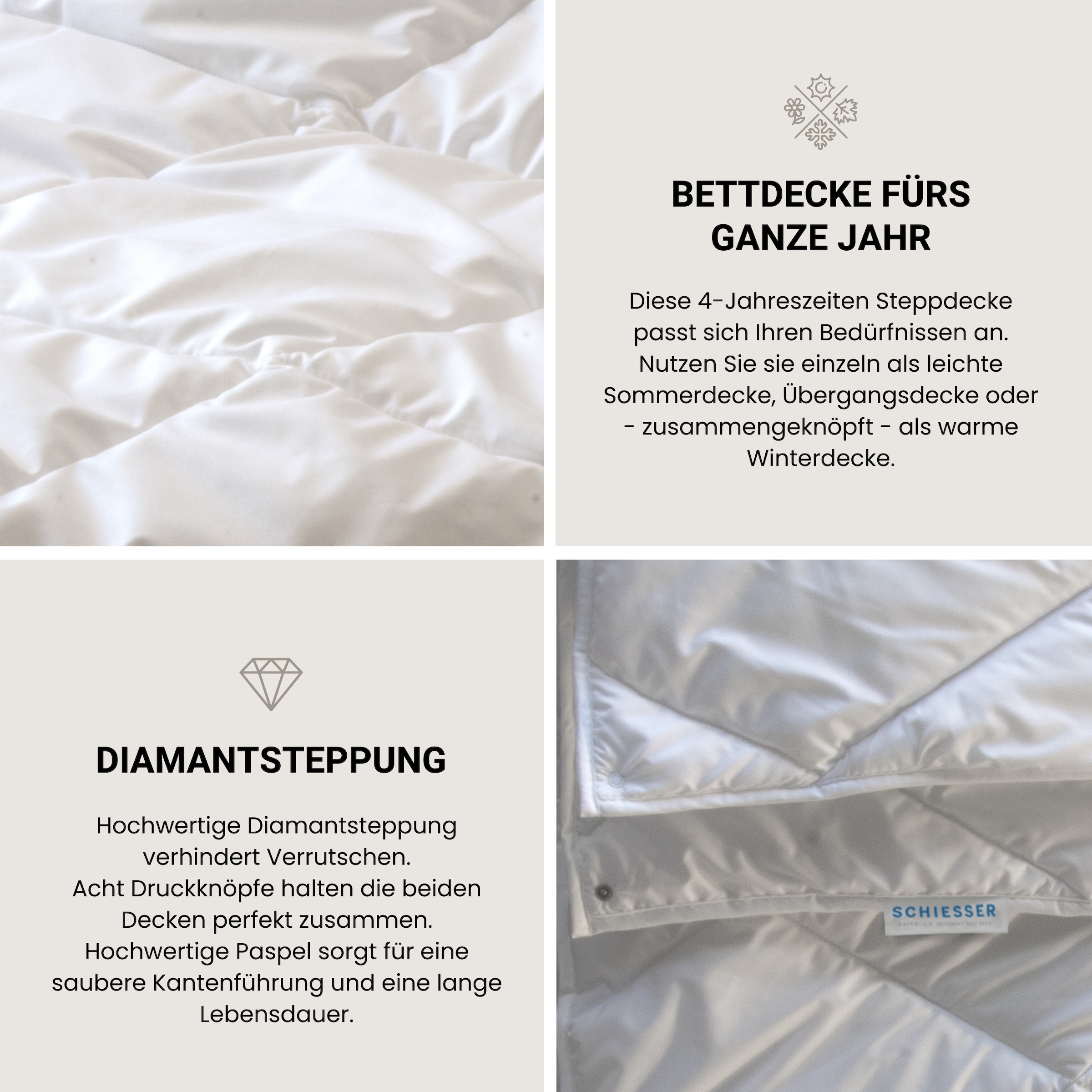 Schiesser Lit 4 saisons »Lykke - 2 zusammenknöpfbare Steppdecken für Sommer und Winter« 4-Jahreszeiten 1 cuis tlg. STANDARD 100 by OEKO-TEX® zertifiziert
