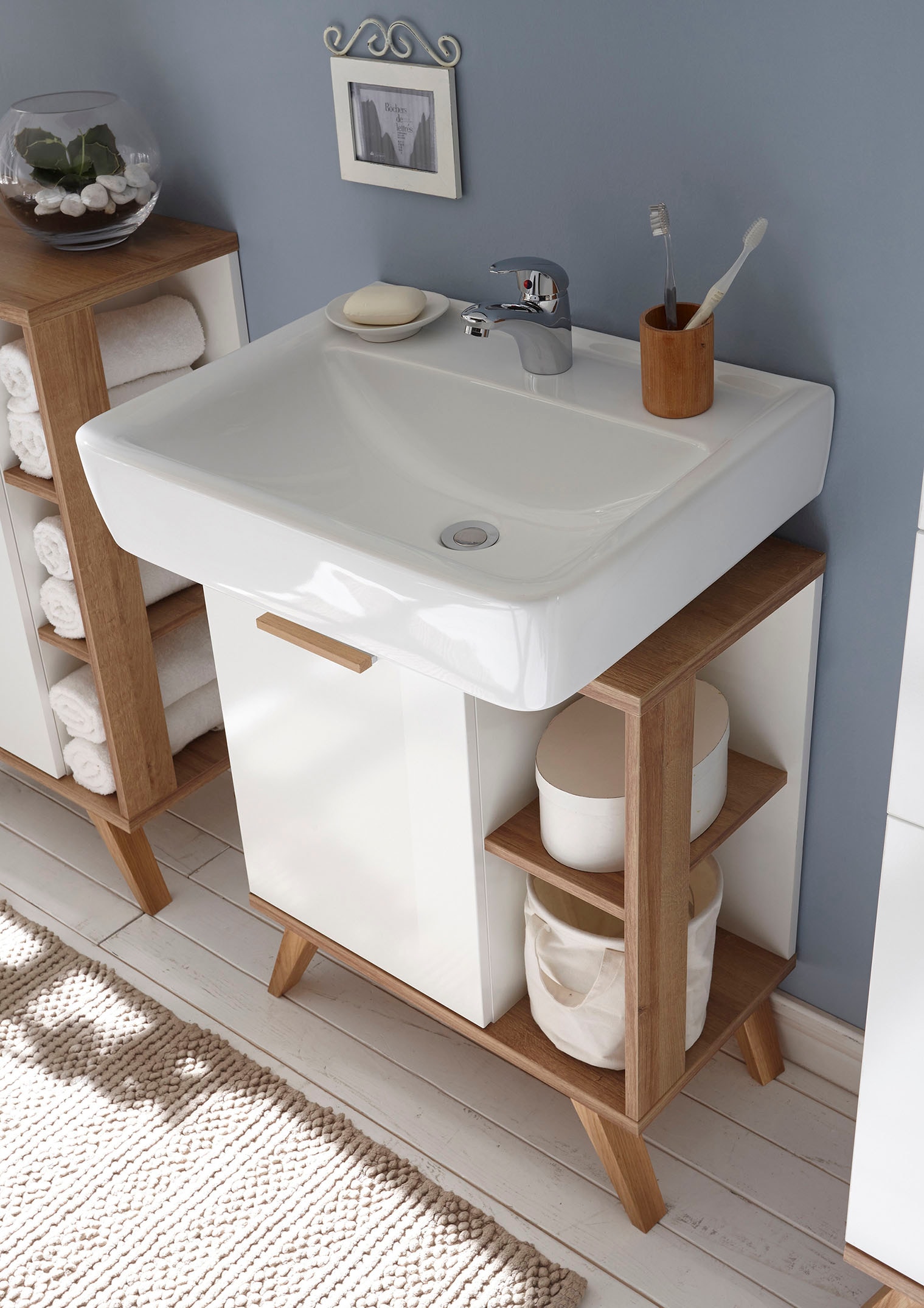 Saphir Ensemble de meubles de salle de bain »Quickset 4-teilig, Waschbeckenunterschrank mit LED-Spiegel« 5 cuis tlg.