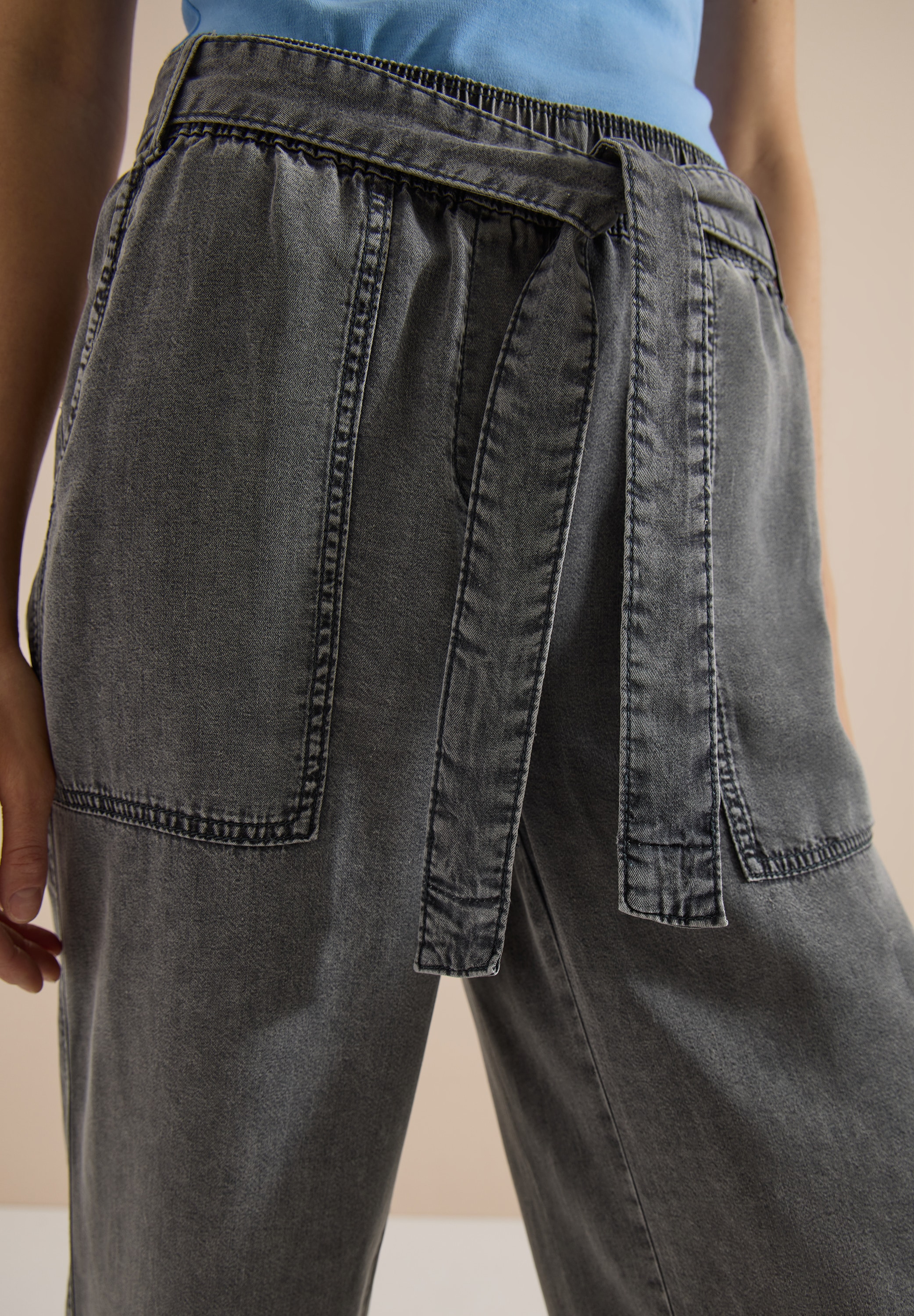 Cecil Pantalon en tissu »Style Neele«  ceinture élastique, jambe large, avec ceinture à nouer