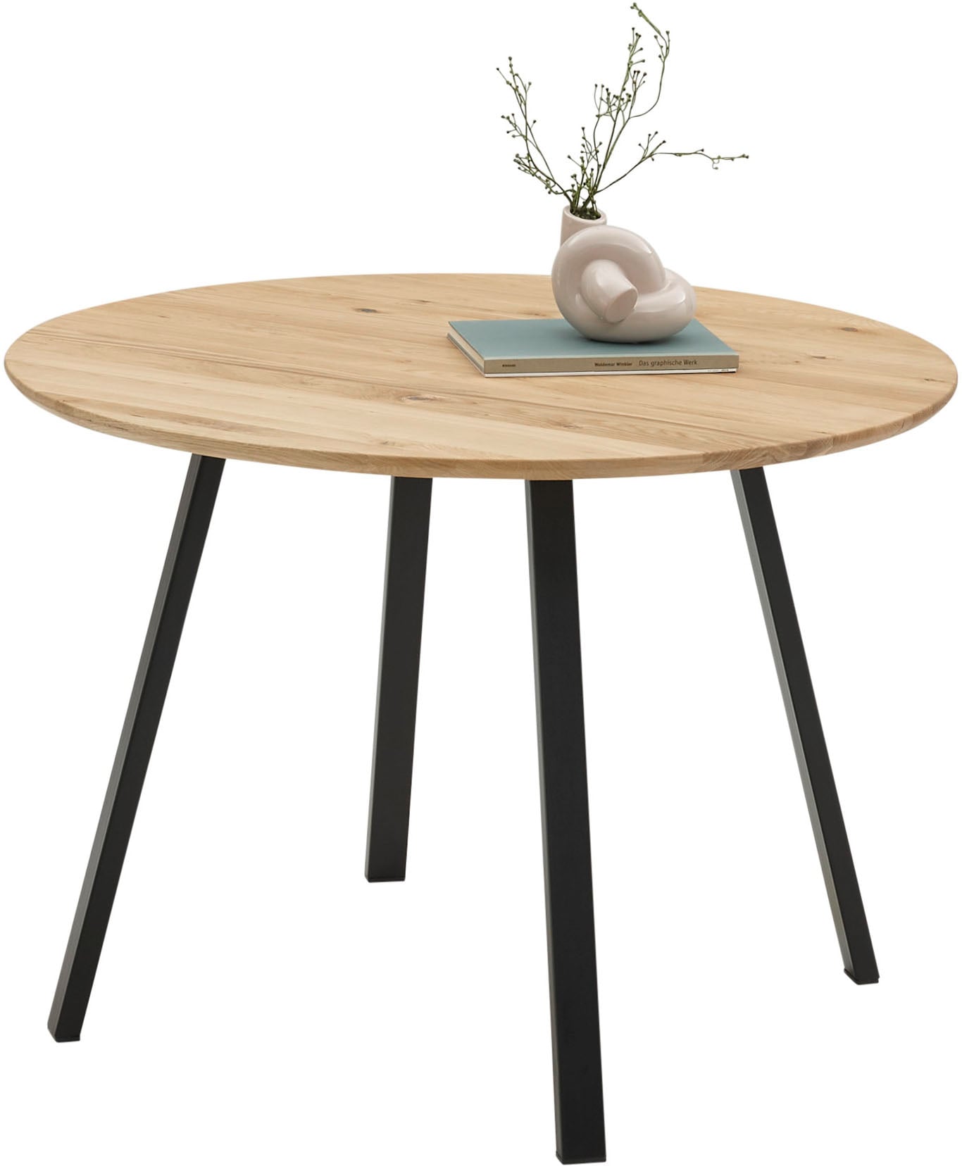 Stolkom Esstisch »Nils Massivholz rund, Esszimmertisch Eiche, BxH 110x75 cm« Stabiles 4-Fuss Metallgestell, Boden bis Unterkante Tisch ca. 69 cm