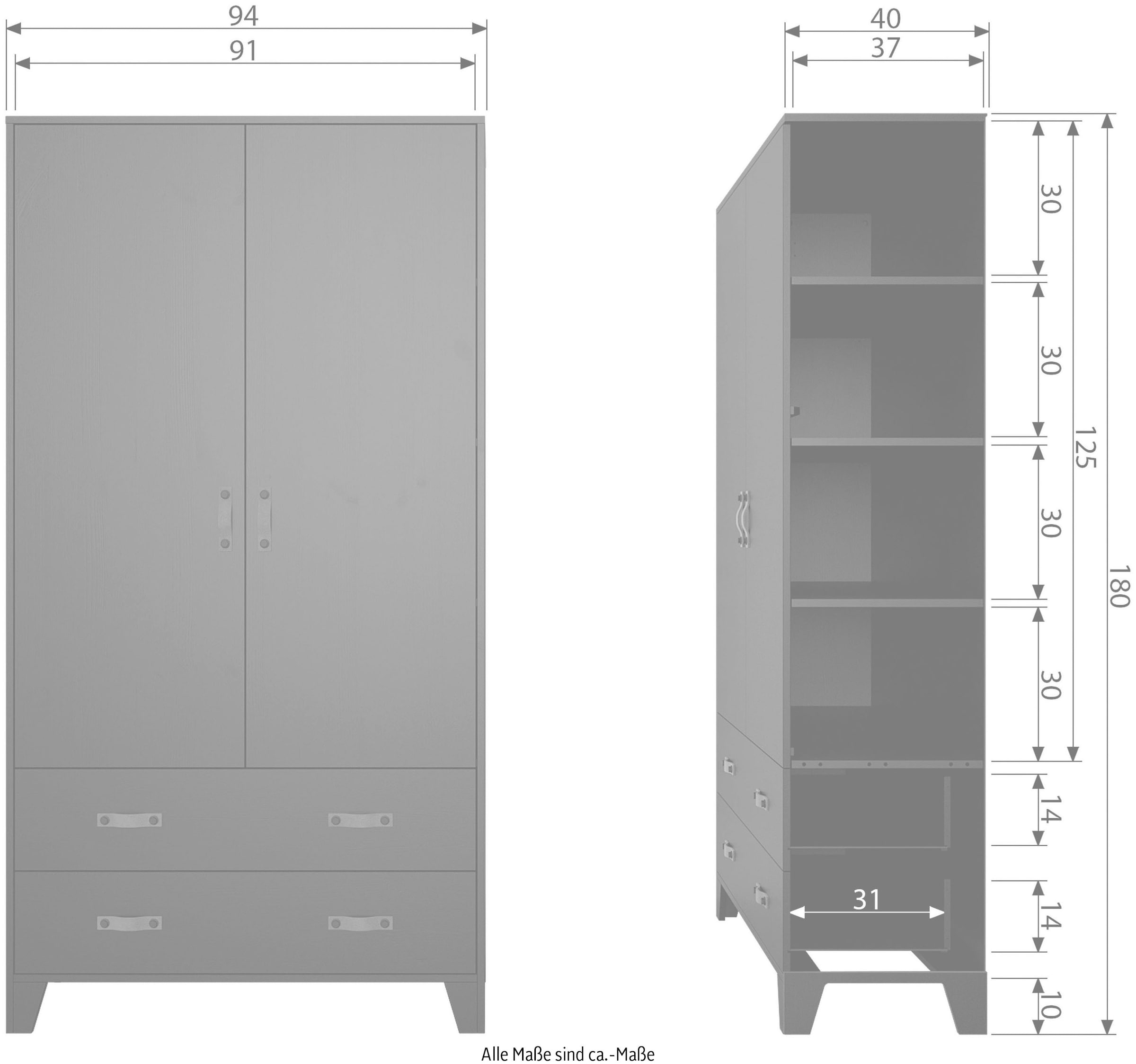 WOOOD Garderobenschrank »Dian FSC®-Kiefernholz mit Ledergriffe, H 180 x B 94 x T 40 cm« Schutzlackierte Oberfläche, einfach zu montierbar, sichtbare maserung