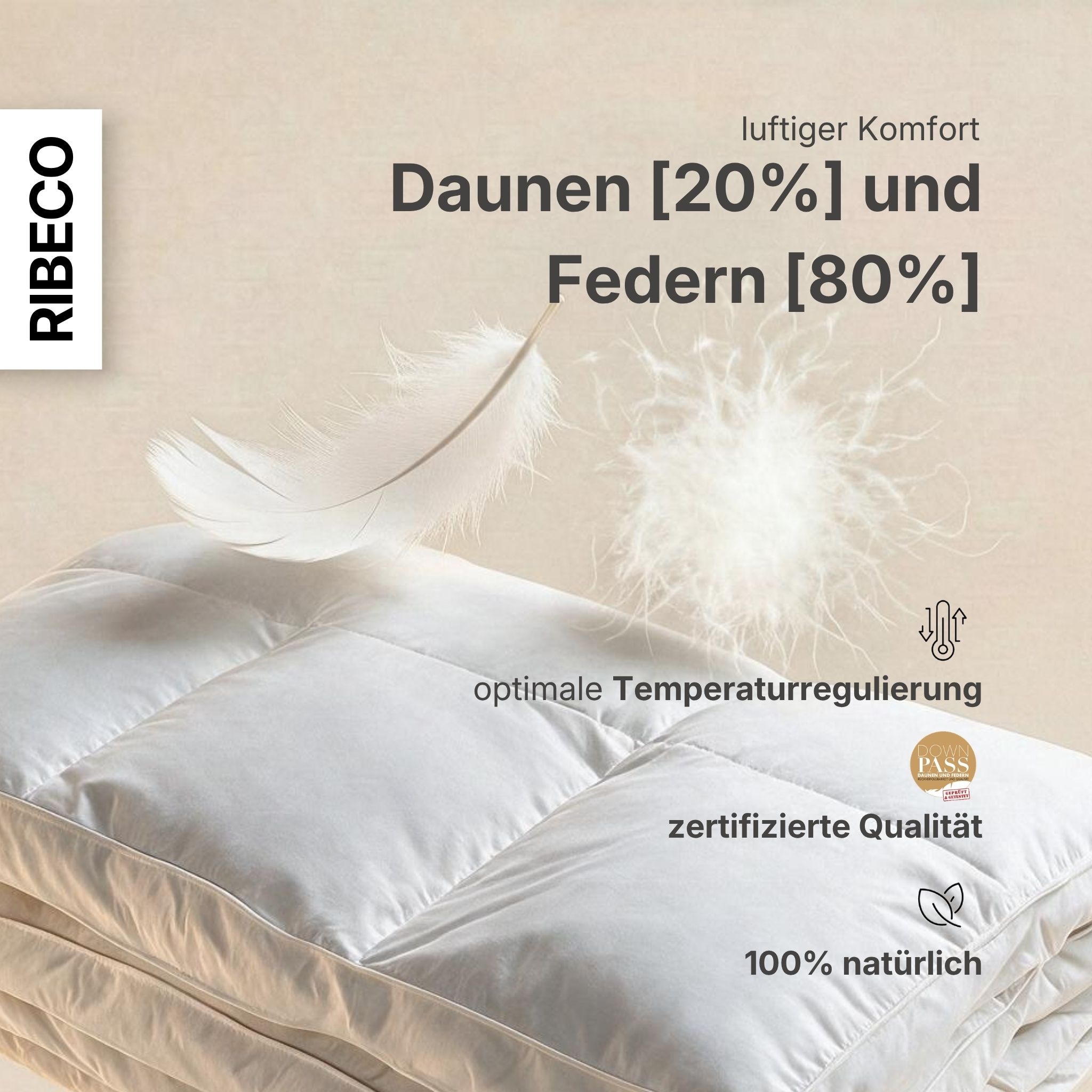 RIBECO Federbettdecke »Bettdecke in 135x200 und 155x220cm Topseller,« extrawarm Füllung 80Federnund20Daunen 1 Stk. tlg. Daunen und Federn, Made in Germany, mit gratis 80x80 cm Kissen