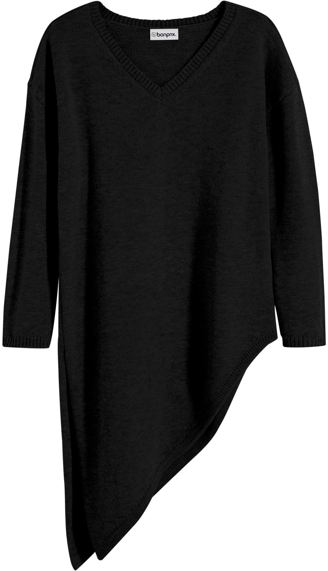bonprix Pull long »Long-Pullover« Oversize Passform, asymmetrischer Saum, V-Ausschnitt
