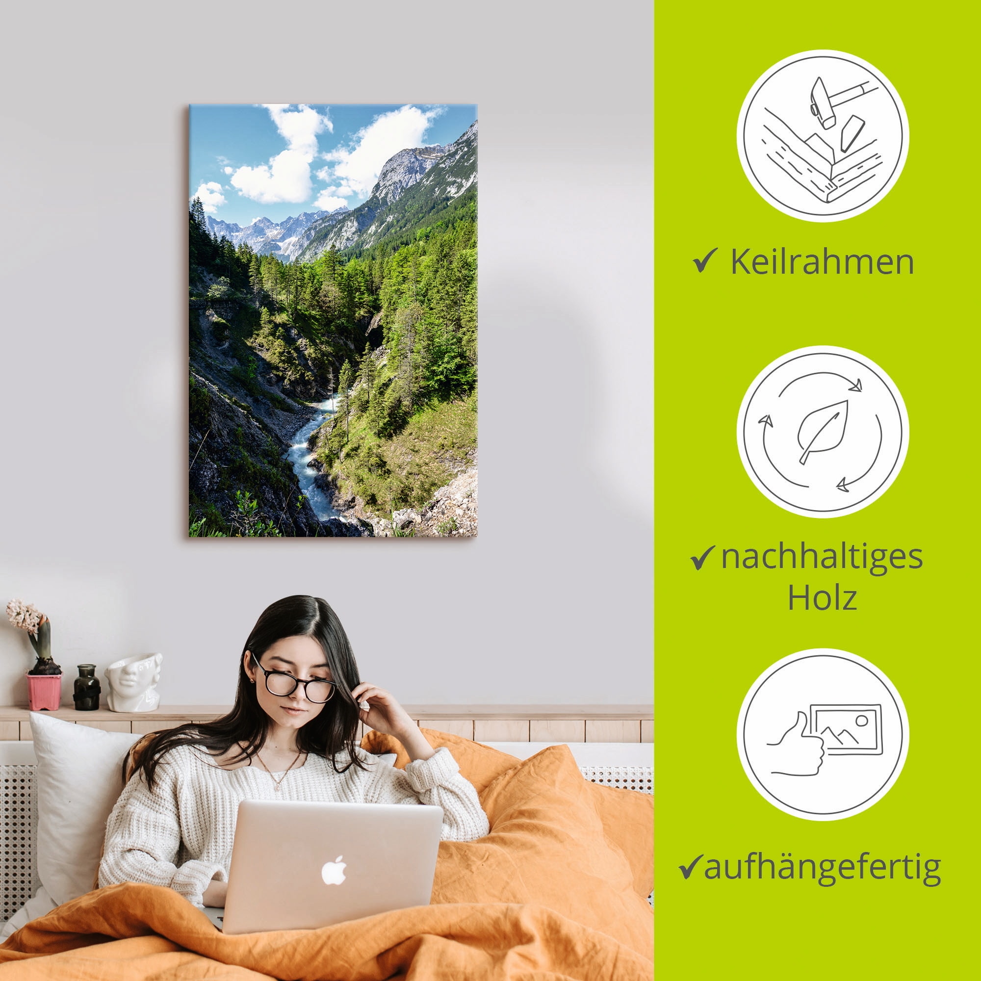 Artland Wandbild »Fluss schlängelt sich durch Tal« Berge 1 Stk. tlg. als Leinwandbild, Poster in verschied. Grössen