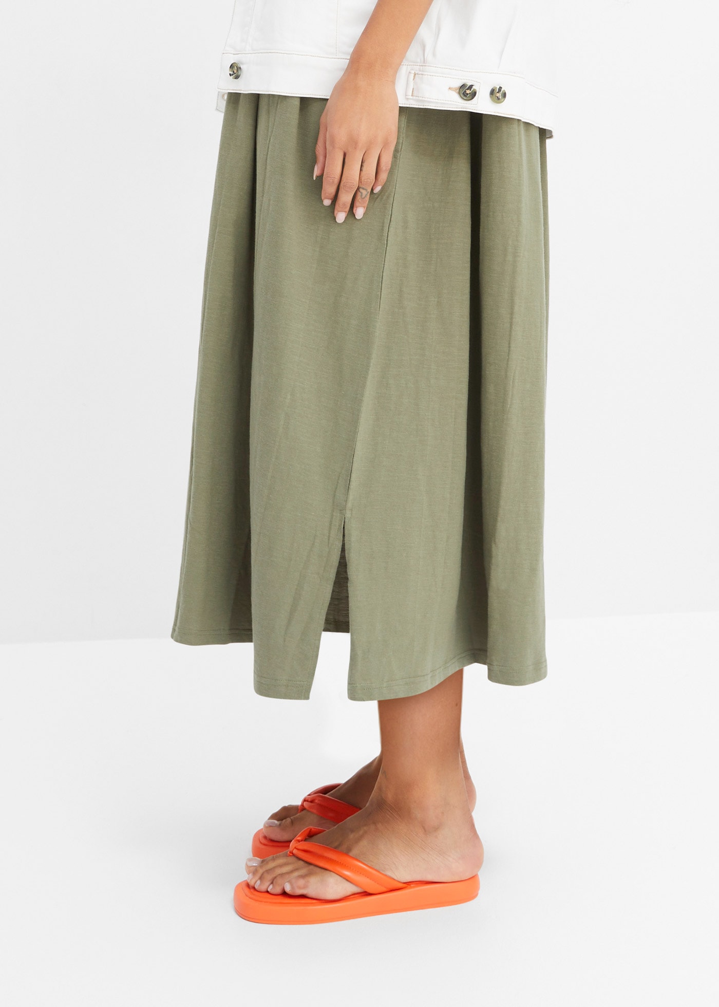 bonprix Robe midi »Midikleid aus reiner Baumwolle« aus reiner Baumwolle, lockere Passform, mit Schlitzdetail