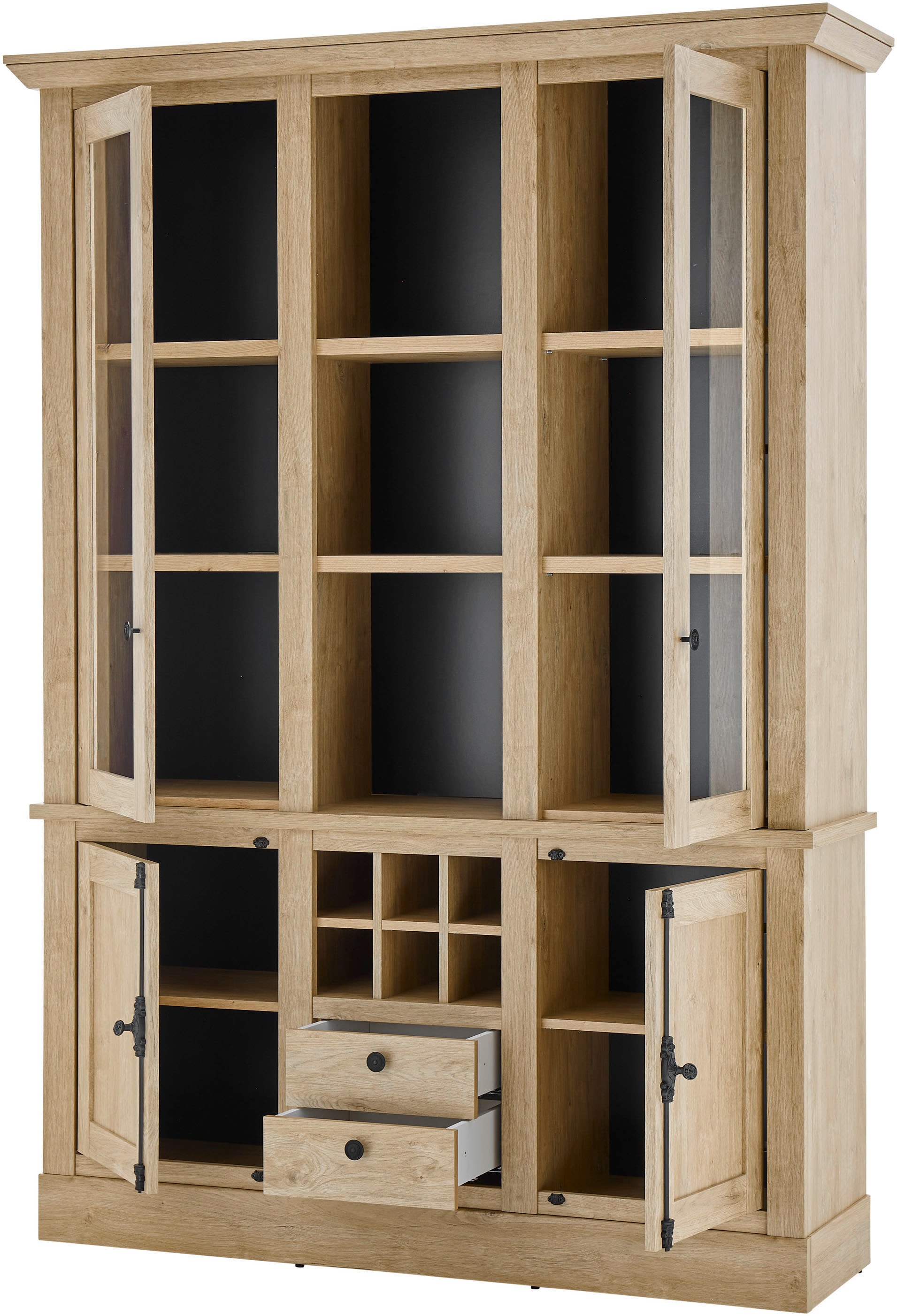 Home affaire Vitrine »Cornwall, Hochschrank im Landhausstil, Glasvitrine, Eiche Dekor« 1 Stk. tlg. Metallgriffe, 147 cm breit, viel Stauraum, in zwei Grössen verfügbar