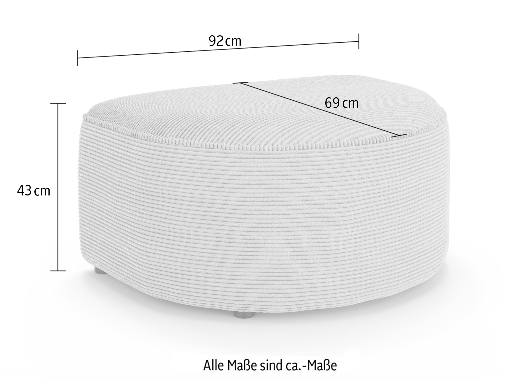 GOODproduct Polsterhocker »ADELLA passed zur Serie, Masse B/T/H: 92/69/43 cm« Hocker mit Wellenunterfederung, runde Form, auch in Cord