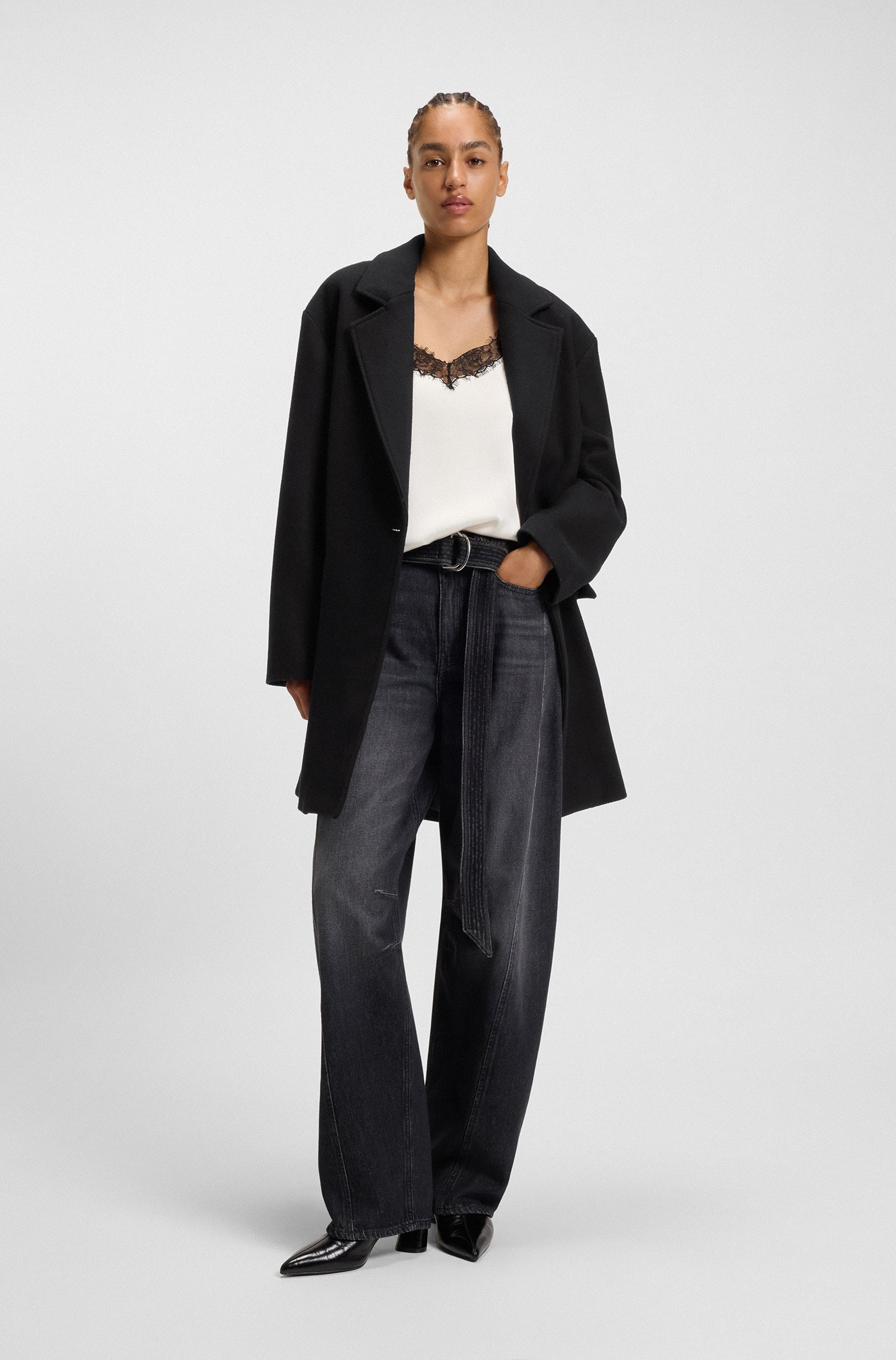 BOSS ORANGE Kurzmantel »Calesara Premium Damenmode« in gerader Passform, Woll-Anteil