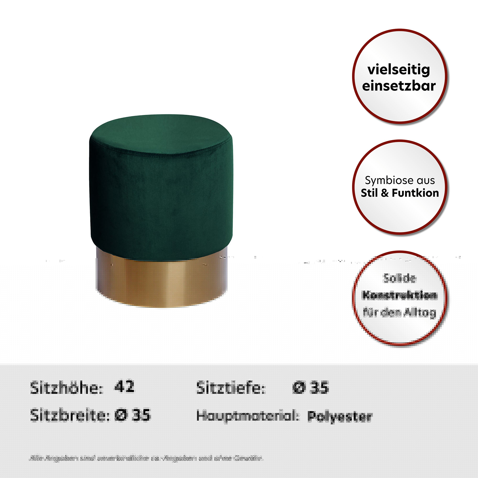 Kayoom Tabouret »Nano 110, Hocker in stilvollem Design, runde Form, mit Fuss aus Metall« 1 cuis tlg. Golz Akzente, mit pflegeleichtem Stoffbezug, runde Form