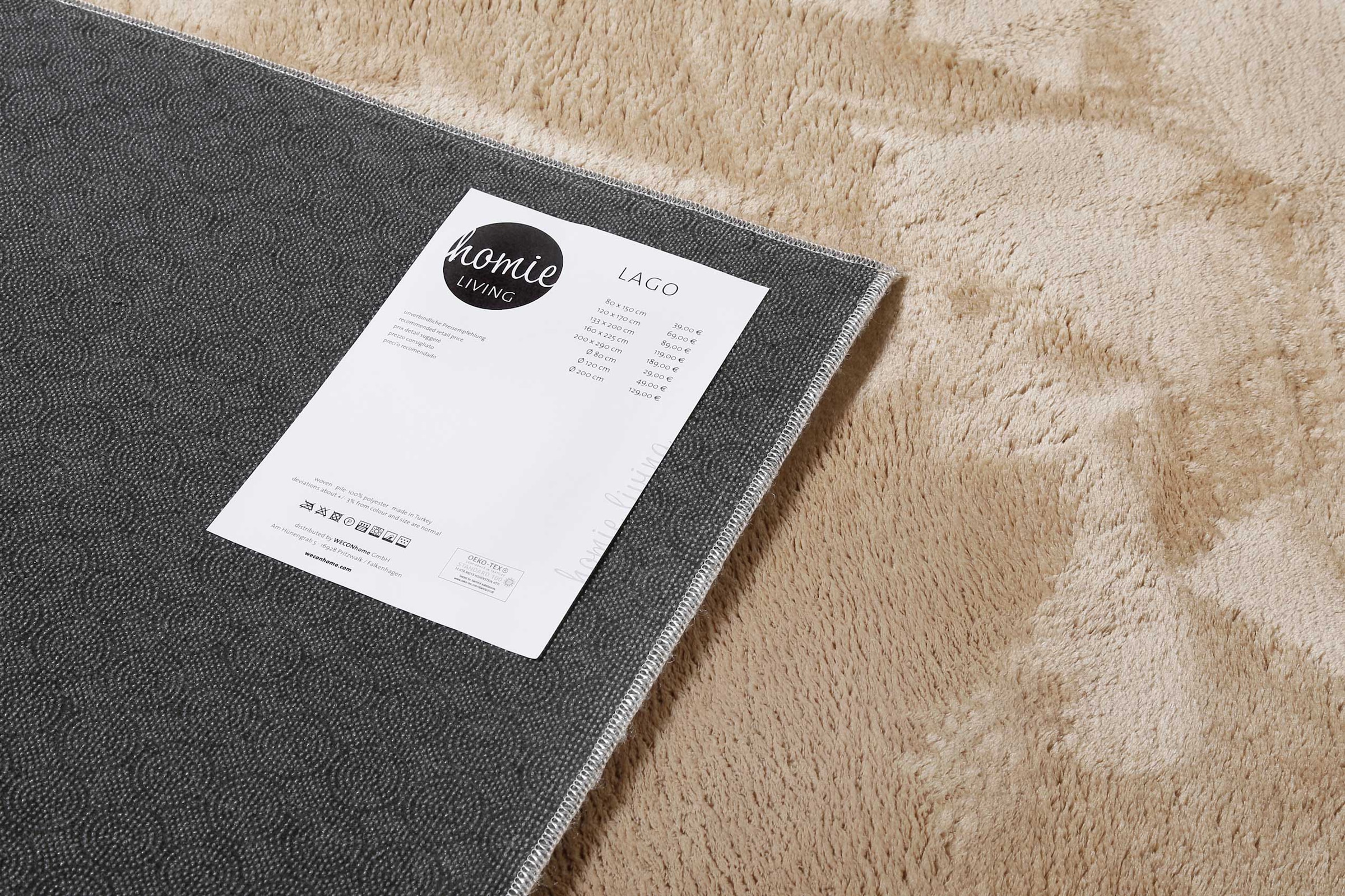 Homie Living Teppich »Lago« rechteckig 19 mm Höhe Kurzflor, Uni Farben, ideal im Wohnzimmer & Schlafzimmer