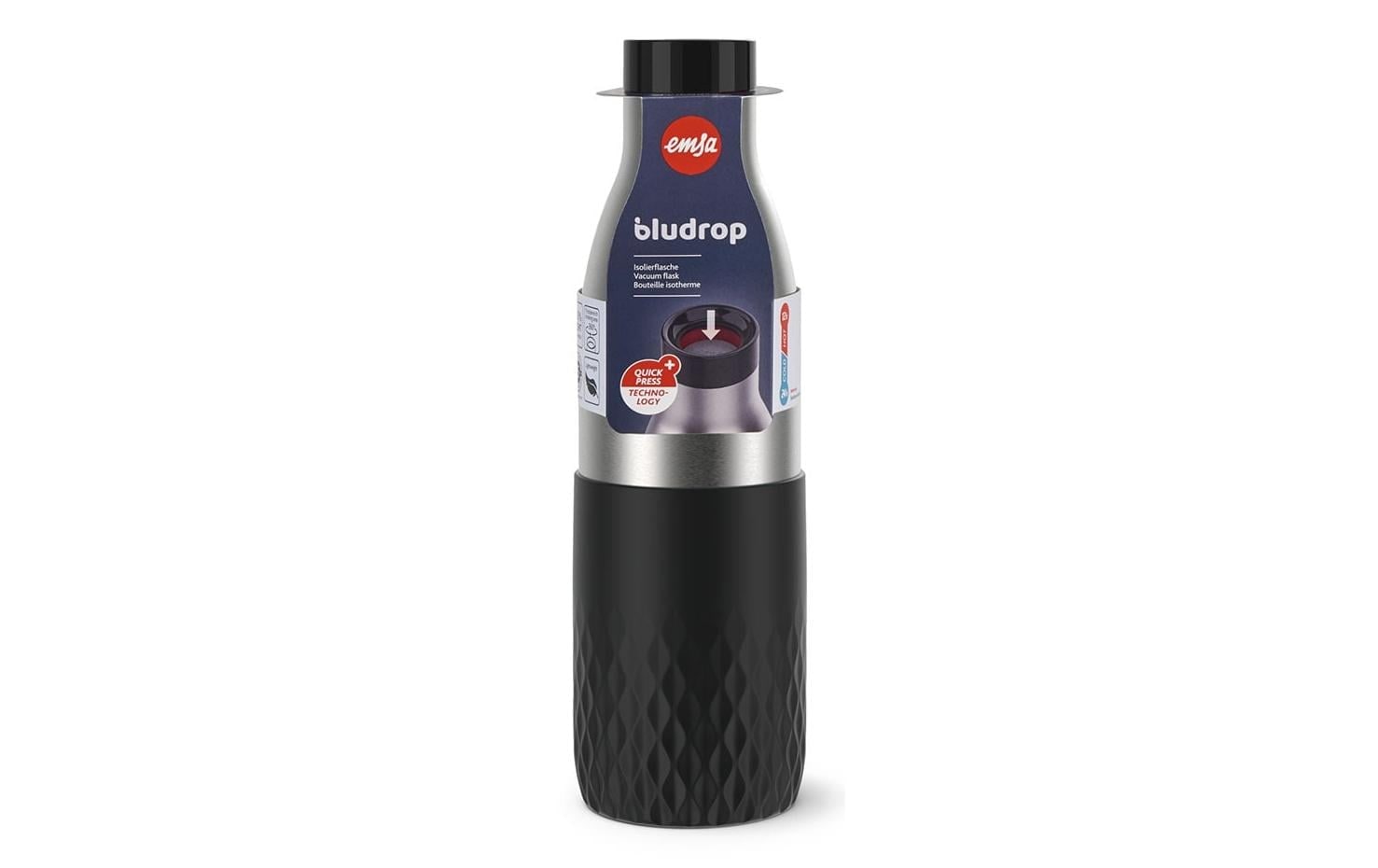 Emsa Gourde »Bludrop Sleeve« acier inoxydable/silicone, Quick-Press, 12h chaud/24h froid