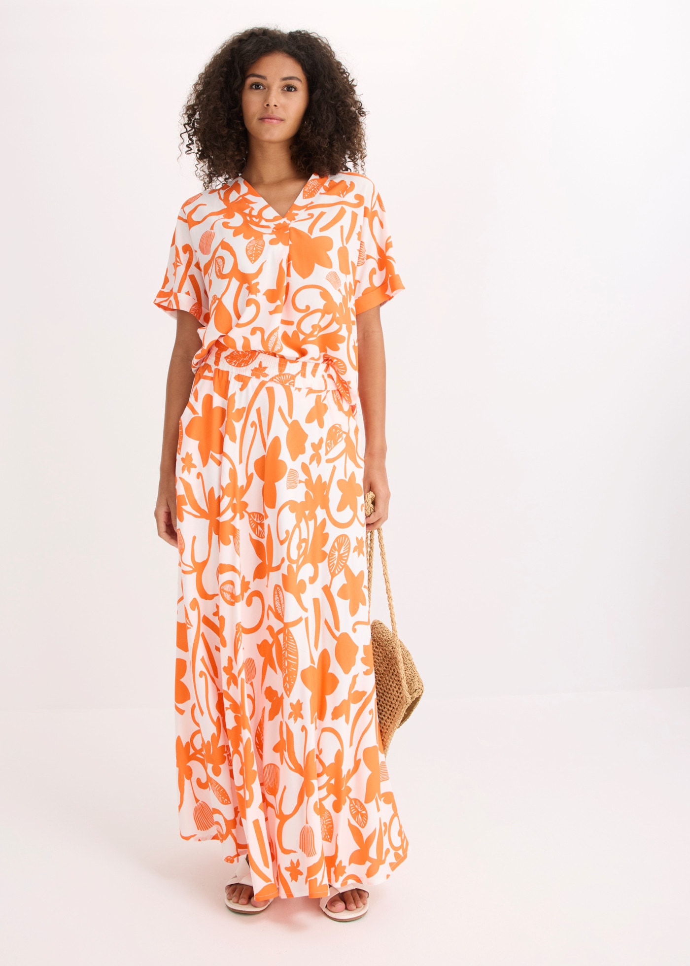 bonprix Maxi jupe en viscose, coupe évasée, longueur cheville, imprimé