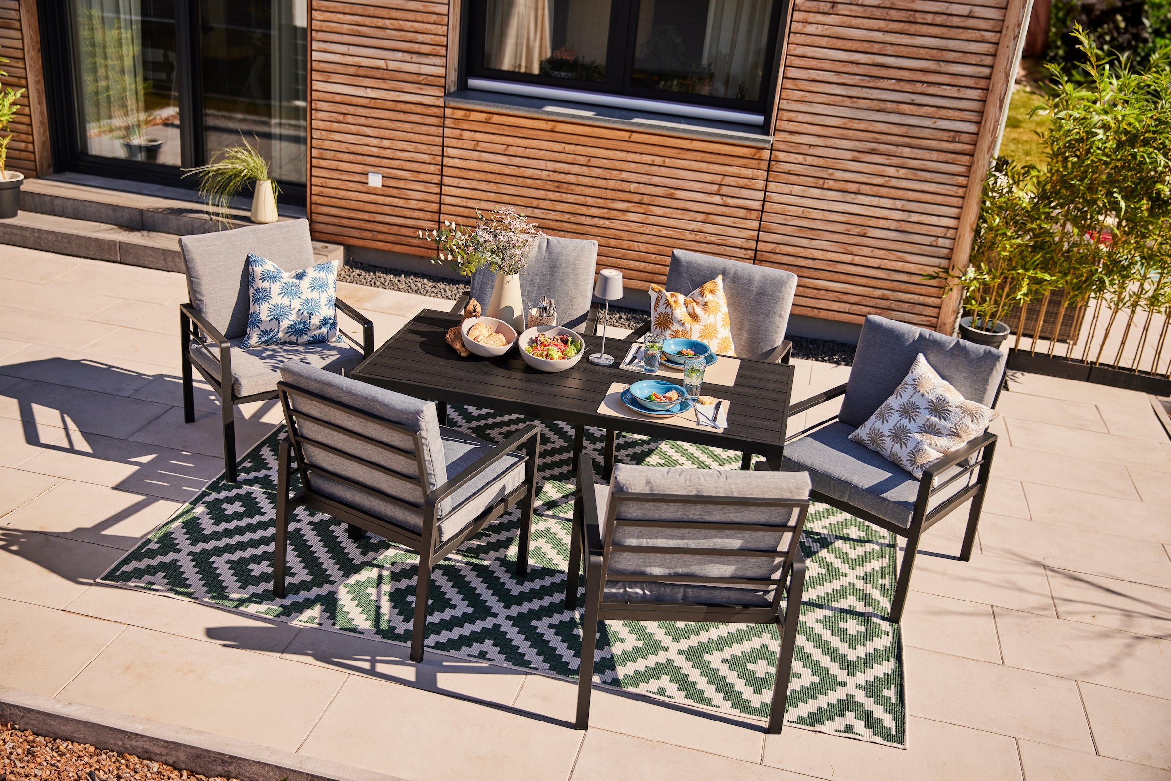 KONIFERA Garten-Essgruppe »»New Jersey«« Set, 6 Sessel, Tisch 80x160x71 cm, inkl. Auflagen, 19 Stk. tlg. Aluminium/Polyrattan