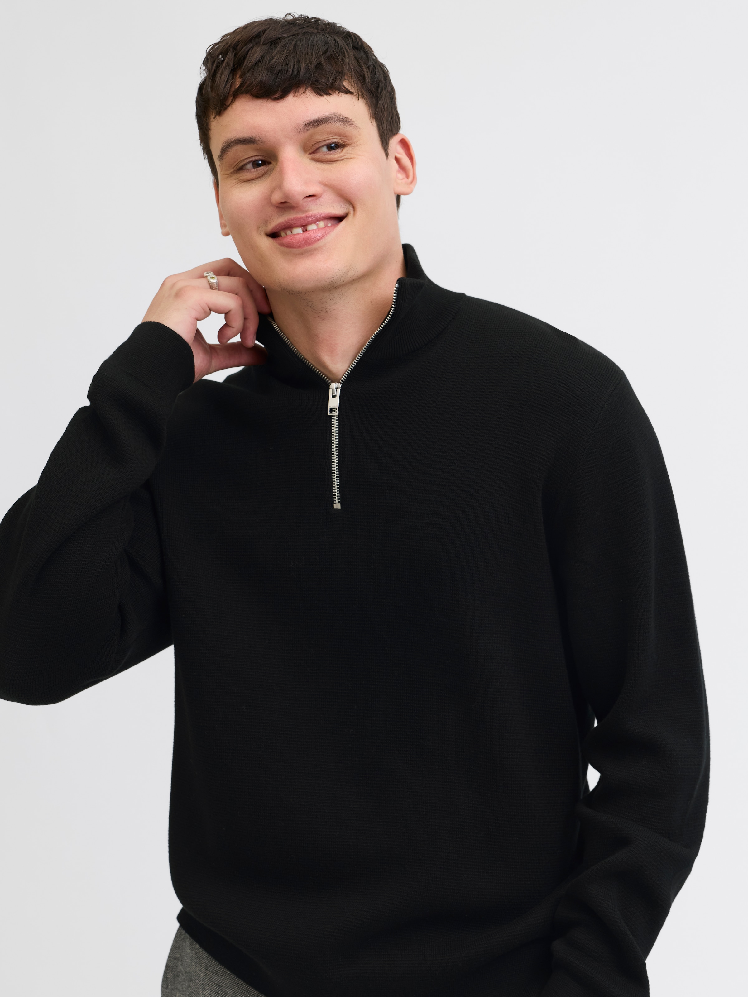 Jack & Jones Troyer »JPRBLAMILANO STITCH KNIT HALF ZIP SN« coton, coupe décontractée
